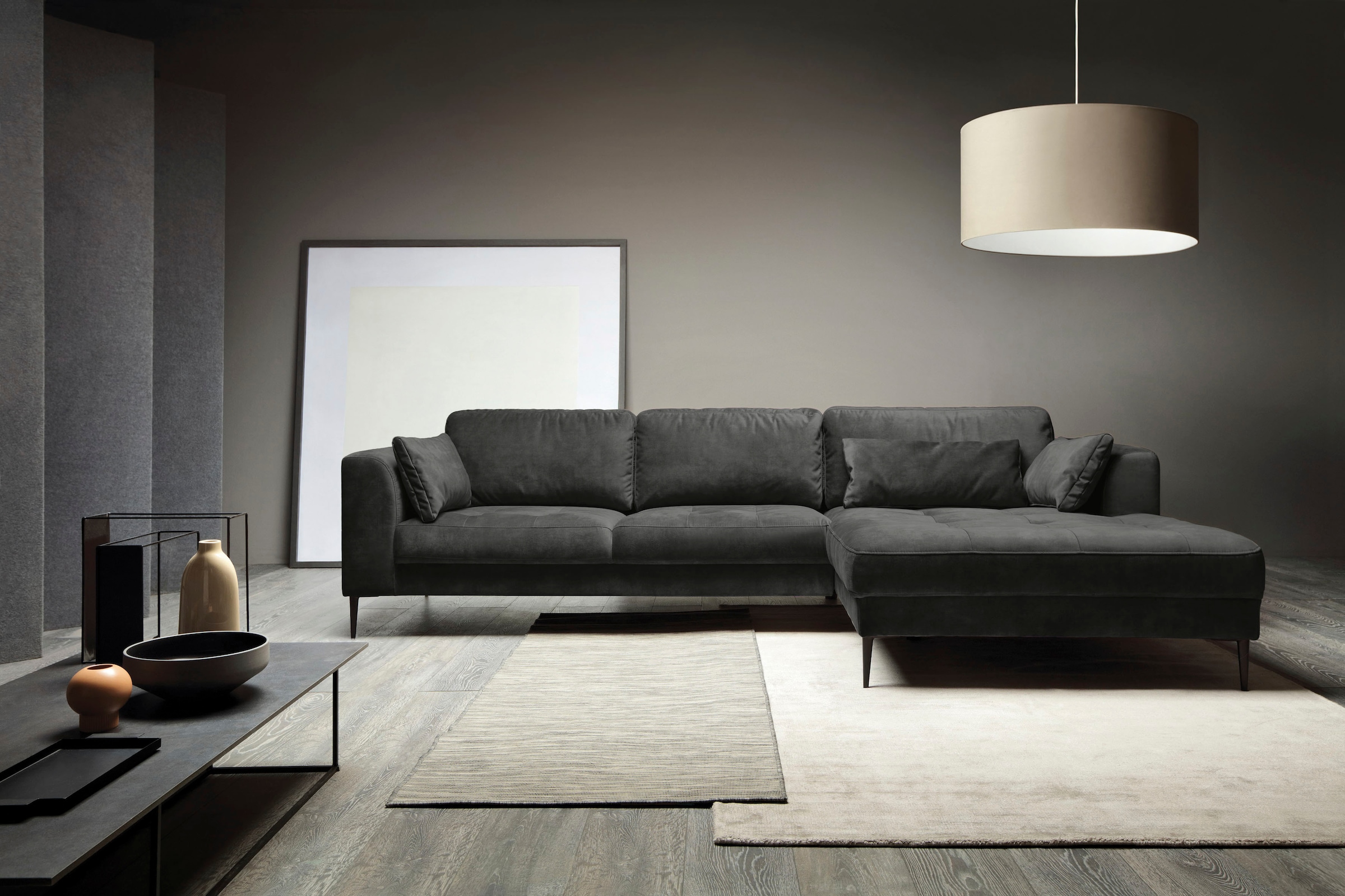 TRENDMANUFAKTUR Ecksofa »Luzi, wahlweise mit Schlaffunktion & Bettkasten. , L-Form« Designsofa mit tollem Sitzkomfort, Metallfüße schwarz, Breite 280 cm