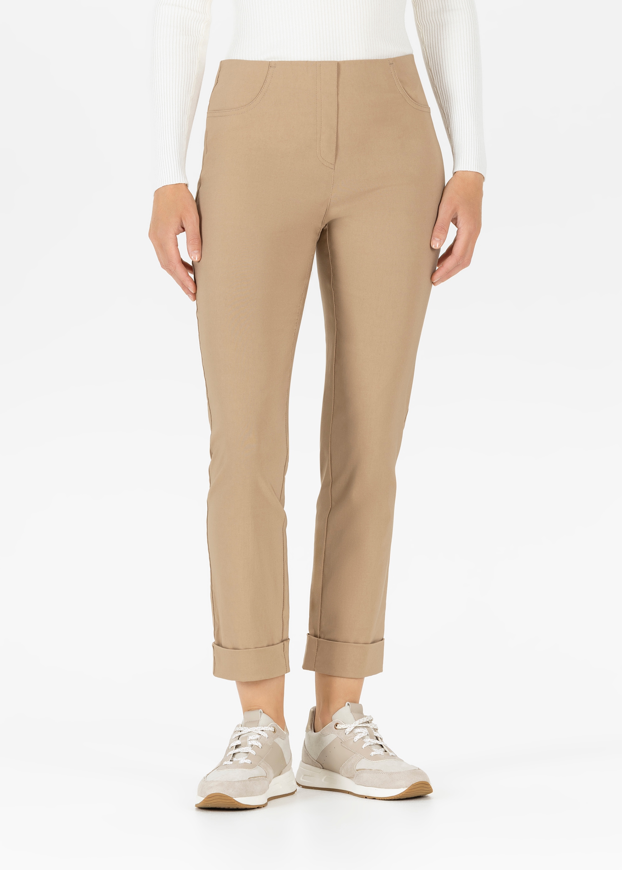 3/4-Hose STEHMANN "Igor", Damen, Gr. 42, N-Gr, camel, Web, Obermaterial: 72% Viskose, 25% Polyamid, 3% Elasthan, figurbetont 3/4-Länge, Hosen, in Größen 32 bis 52, aus Viskose mit Stretch