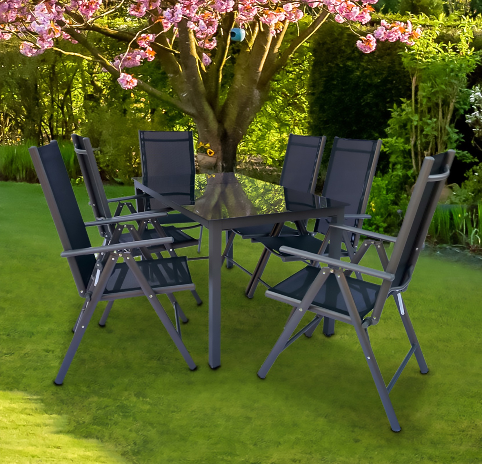 VCM Garten-Essgruppe »VCM 7 tlg. Gartenmöbel Set | Sitzgruppe Essgruppe | 1x Tisch, 6x Stühle | Tisch Maße ca. H. 76 x B. 140 x T. 80 cm | Stühle 140 SW«, (7 tlg., SW)