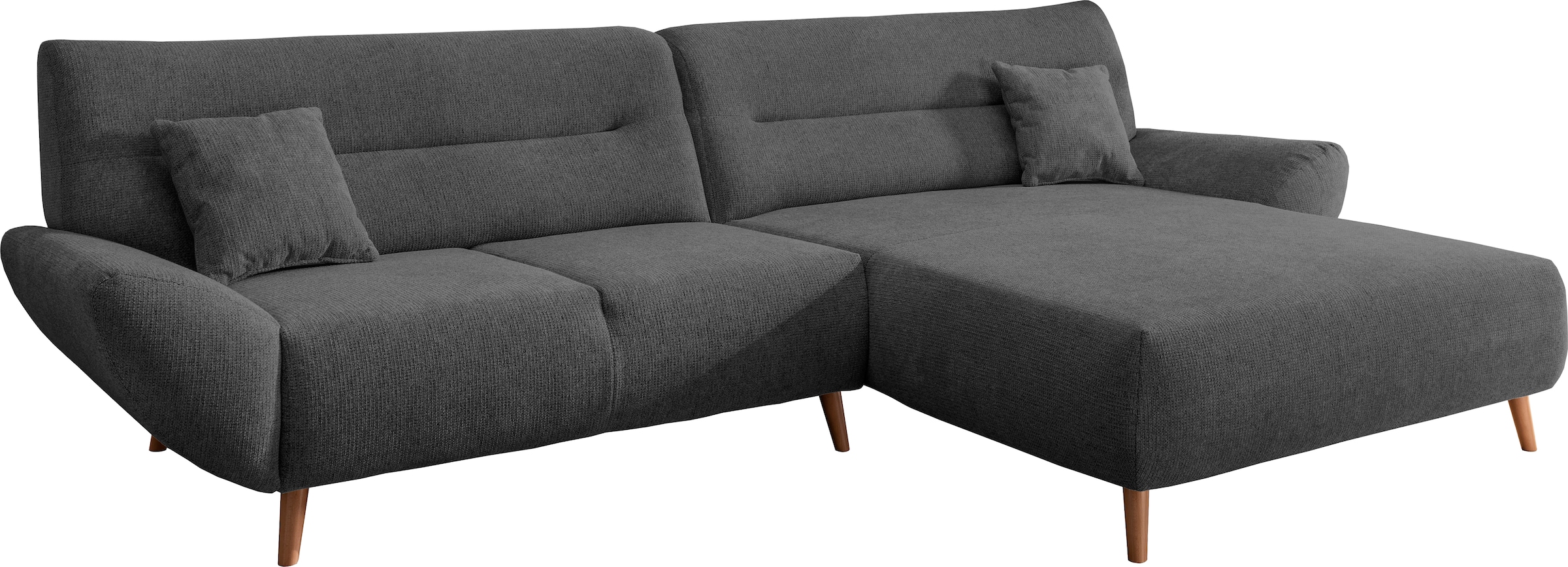 INOSIGN Ecksofa »Drago, elegant und zeitlos, komfortabel, Holzfuß, L-Form«, frei im Raum stellbar, inkl. 2 Zierkissen