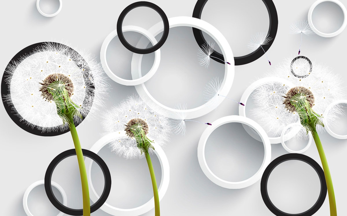 Papermoon Fototapete "Muster mit Pusteblumen, Ringe"
