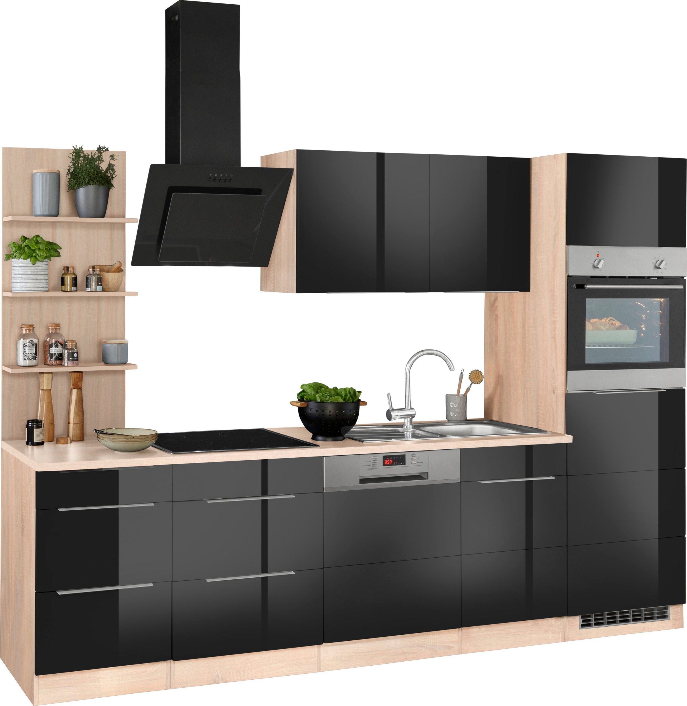 KOCHSTATION Küchenzeile »KS-Brindisi Breite 280 cm«, wahlweise mit E-Geräten und Induktion, mit MDF-Fronten und Regal