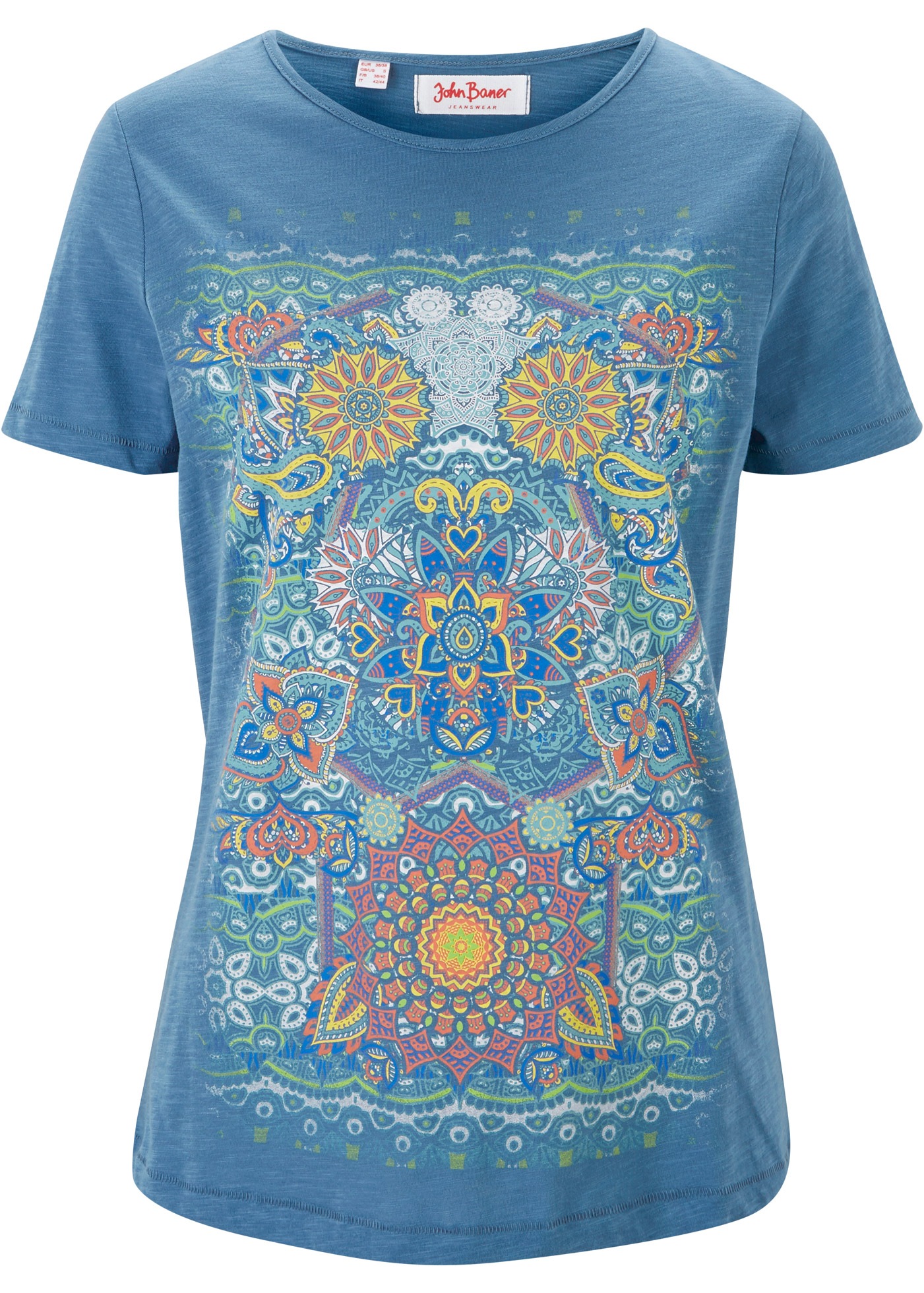 bonprix T-Shirt »T-Shirt aus reiner Baumwolle« 2 Stk. mit farbigem Print und Rundhalsauschnitt