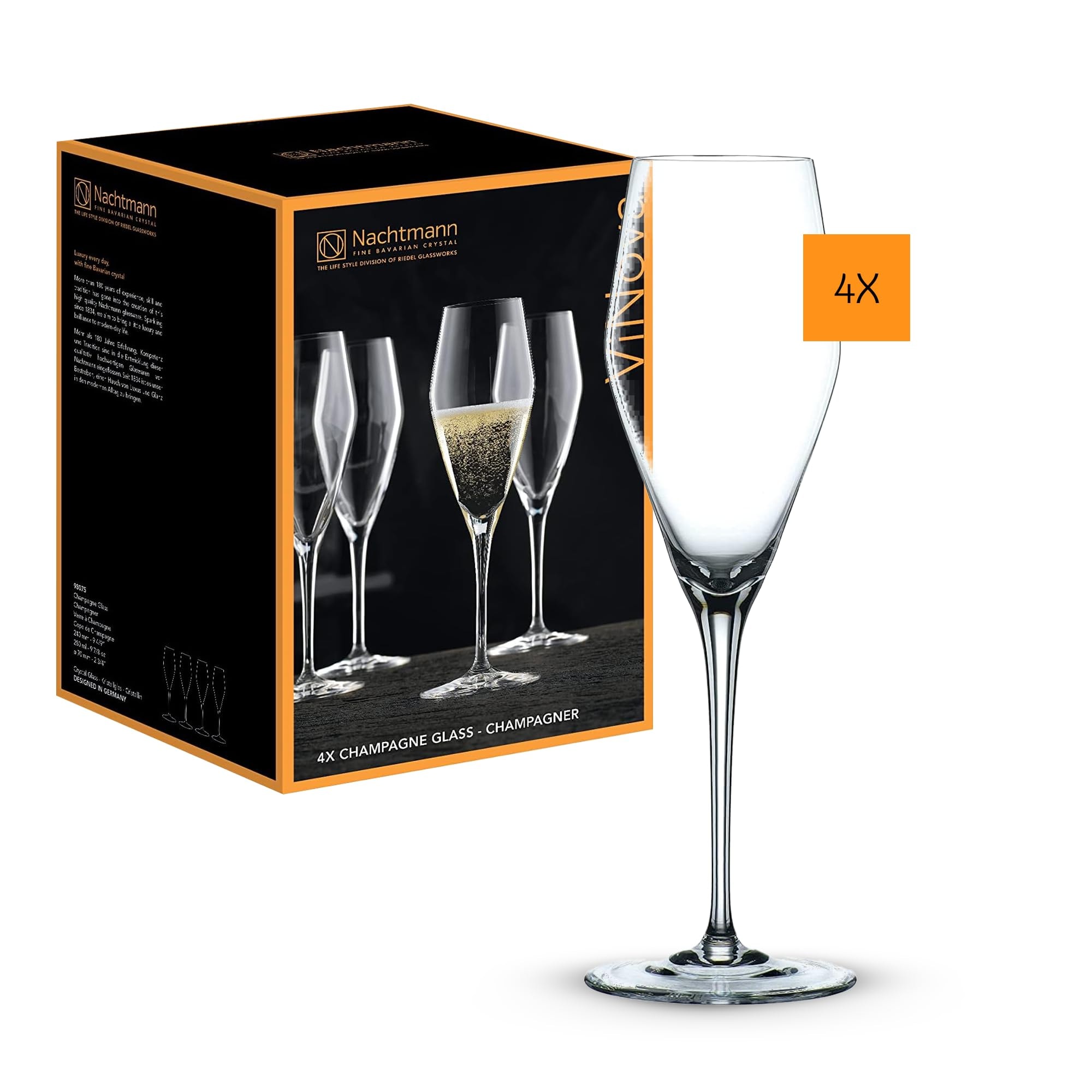 NACHTMANN Champagnerglas "Champagnergläser ViNova 280 ml 4er Set transparent", bunt, Trinkgefäße