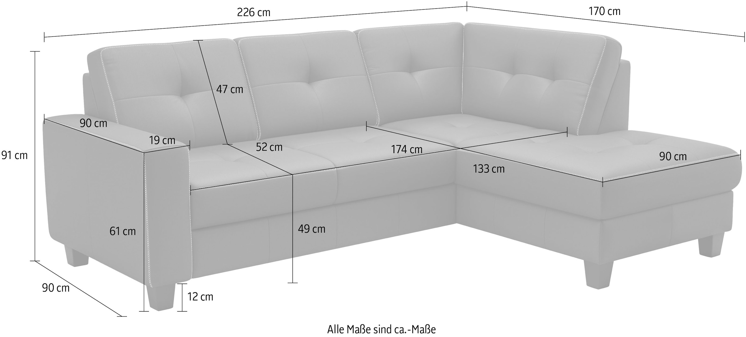 Places of Style Ecksofa »Varese«, wahlweise mit Bettfunktion und Bettkasten