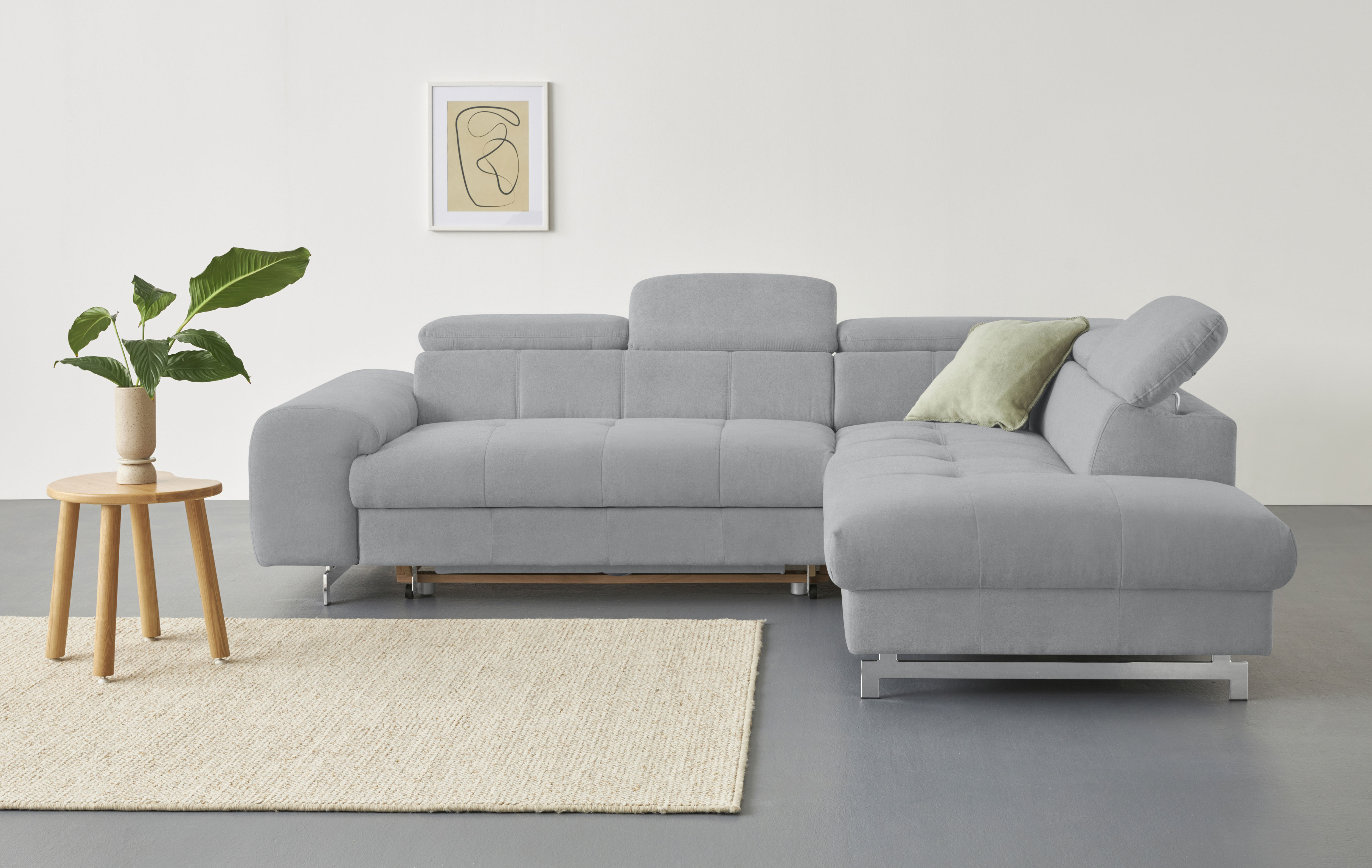 COTTA Ecksofa "Chef bequem, tolle Verarbeitungsdetails, Breite 262cm, L-Form" mit Kopfteilverstellung, edle Metallkufen, optional Schlaffunktion
