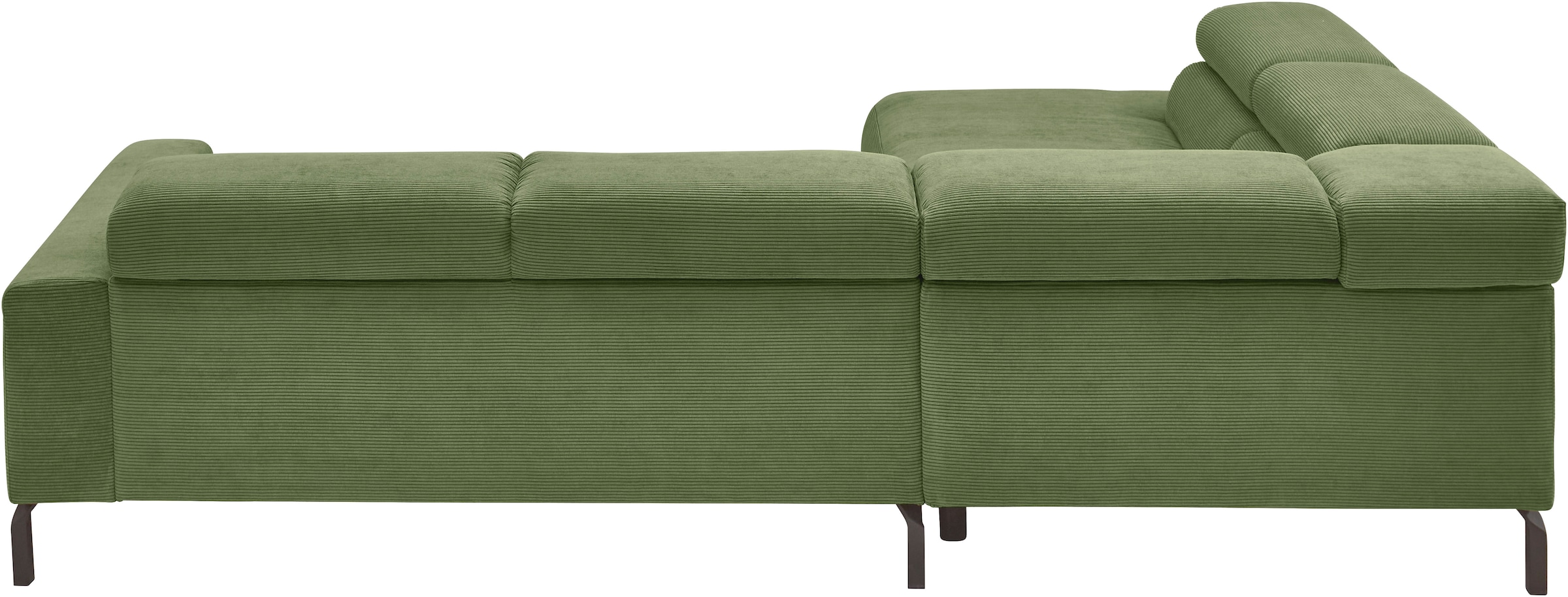Places of Style Ecksofa »Antonelli, L-Form, inkl. Kopfteilverstellung, Breite 276 cm«, mit elektrischer Sitztiefenverstellung, in Feincord, moos