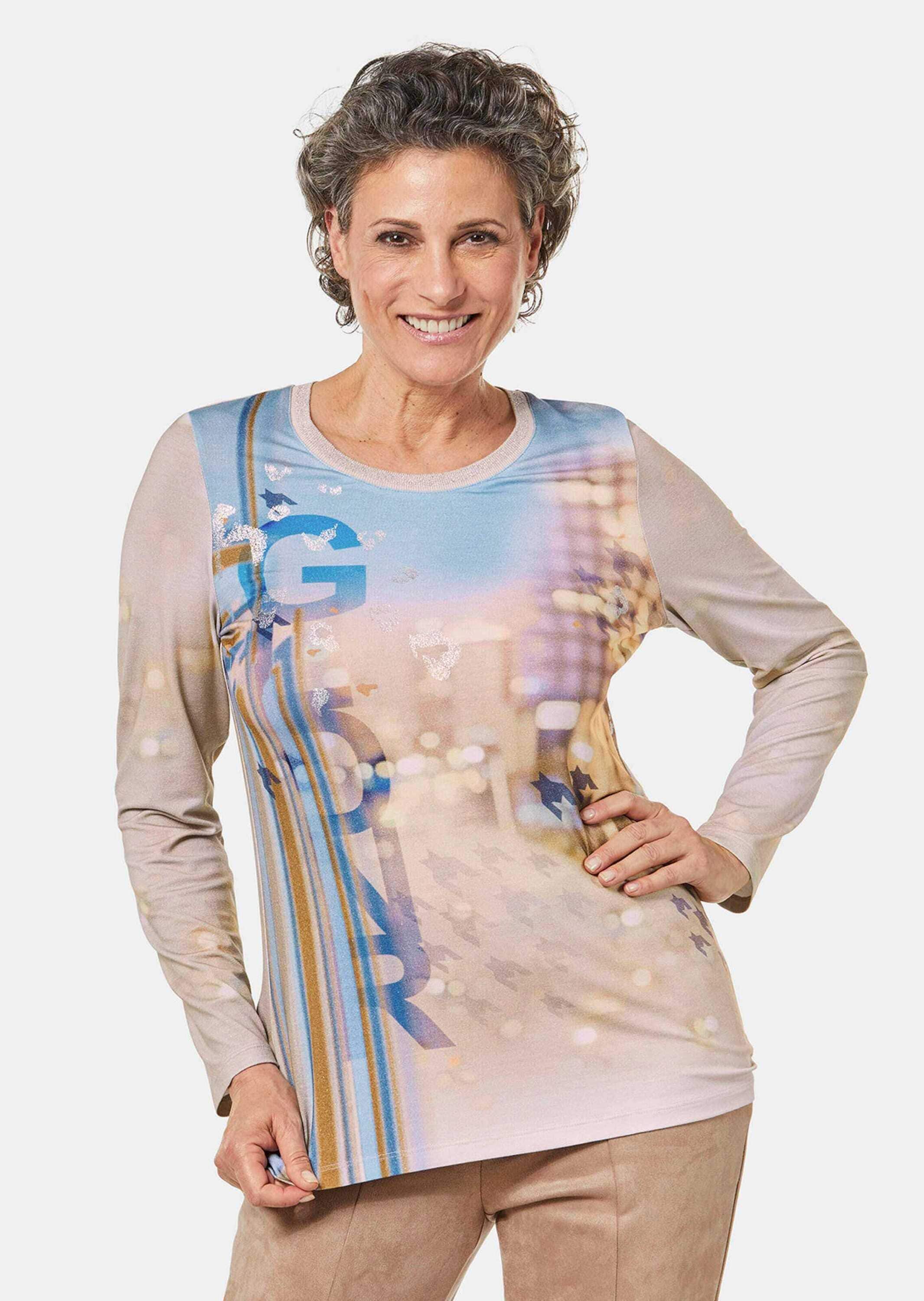 GOLDNER Longpullover »Druckshirt Langarm-Shirt mit Allover-Musterung«