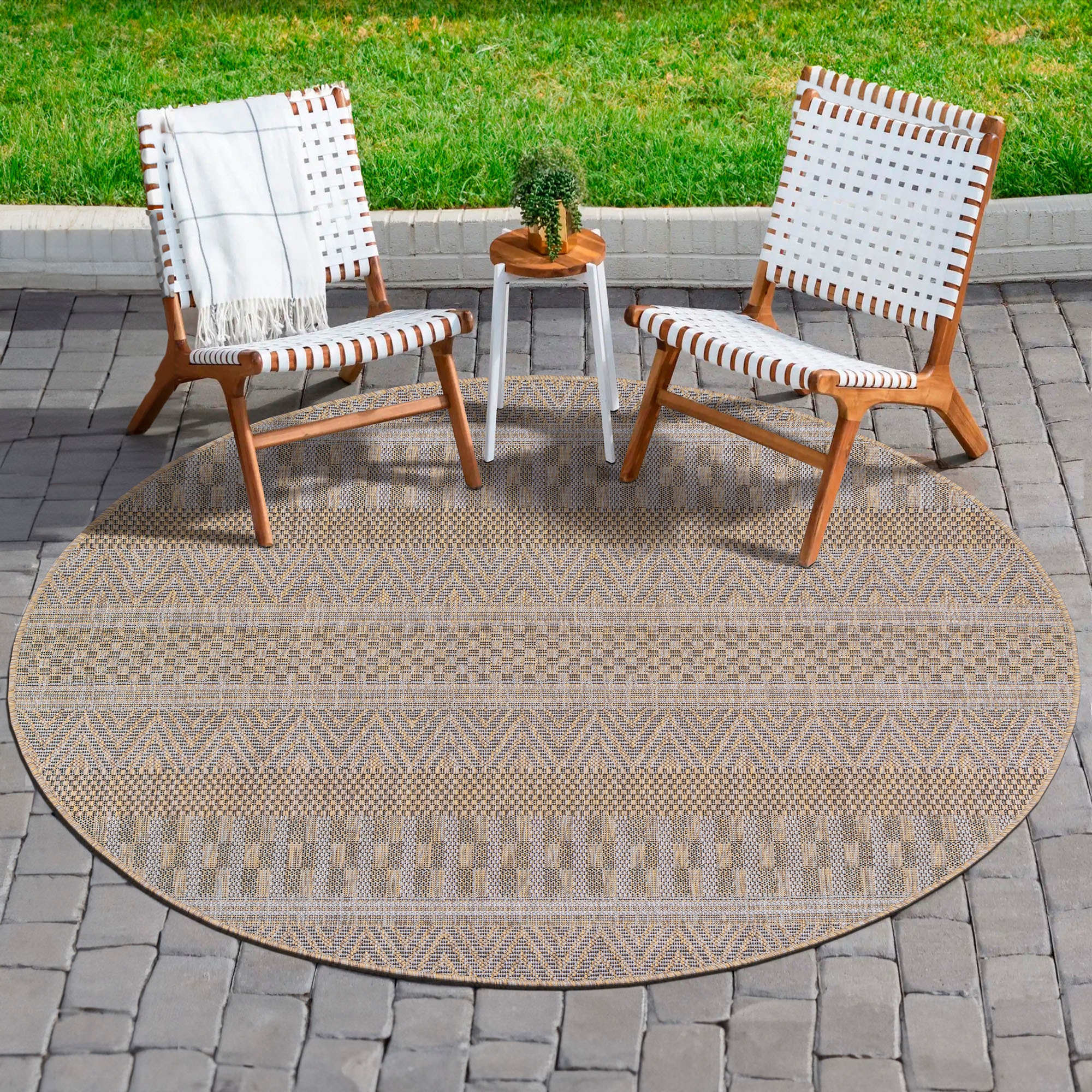 Sanat Outdoorteppich "Melissa 8003, auch in Rund erhältlich" rund 10 mm Höhe Kurzflor, In -und Outdoor geeignet, Außenbereich, Wohnzimmer