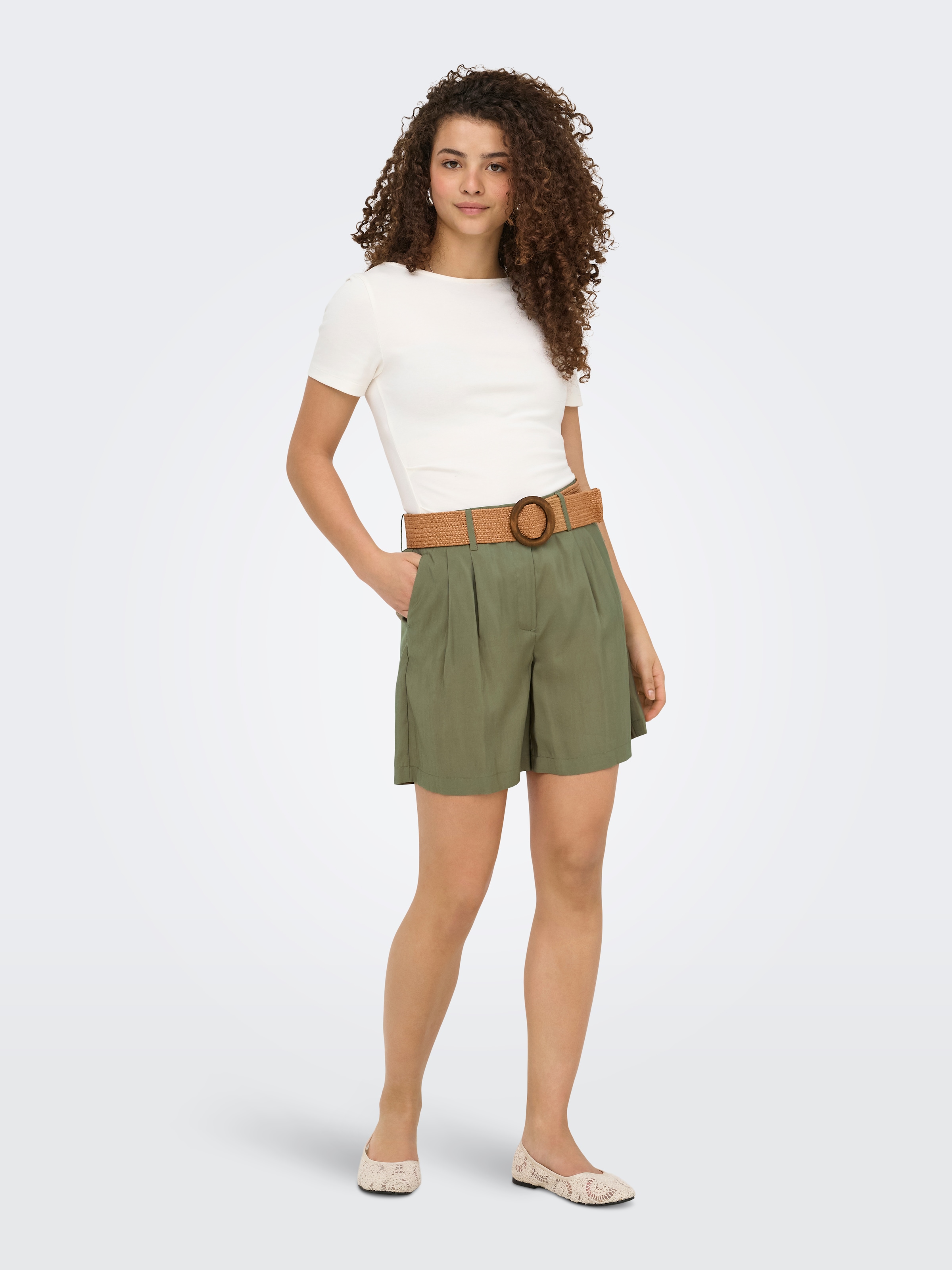 ONLY Shorts »ONLIBIZA HW BELT SHORTS PNT«  Materialmix, regular fit, High Waist