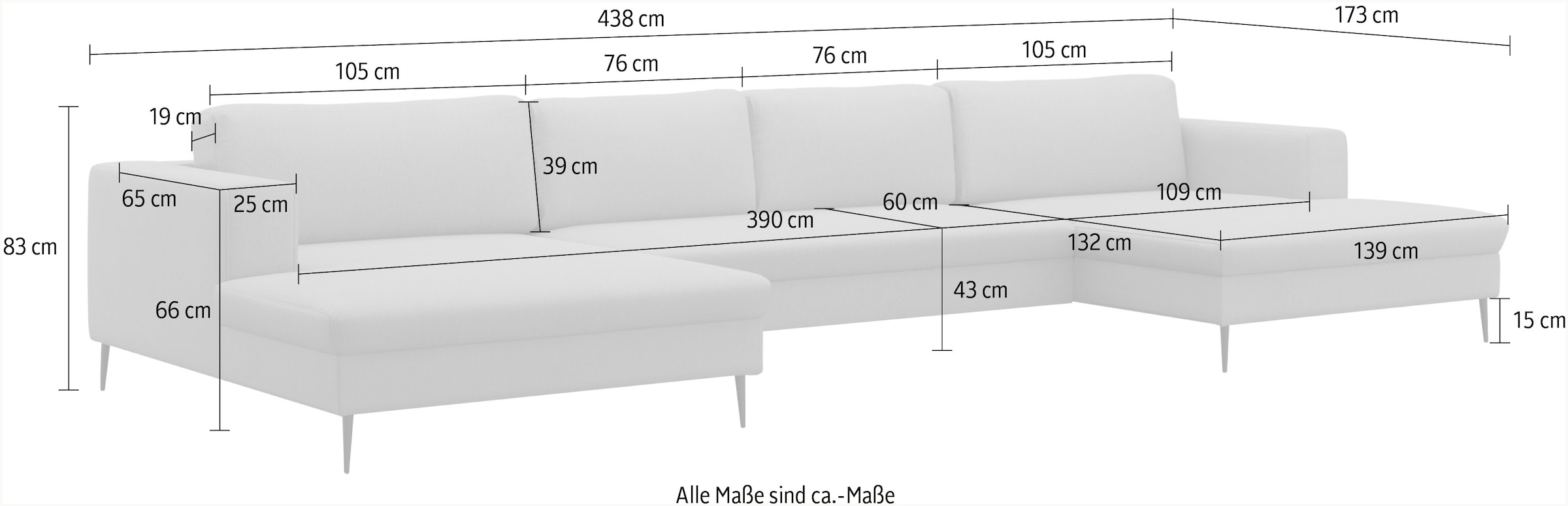 DOMO collection Wohnlandschaft »Modica U-Form«, XXL, in moderner Optik mit, 2 großzügigen Recamieren, auch in Cord