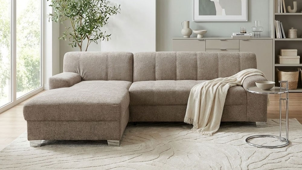 OTTO home "Lolland 241 x 146 cm, modern, mit Steppungen, mittelfester Sitz" mit Schlaffunktion, L-Form, aus Pet Friendly Bezug