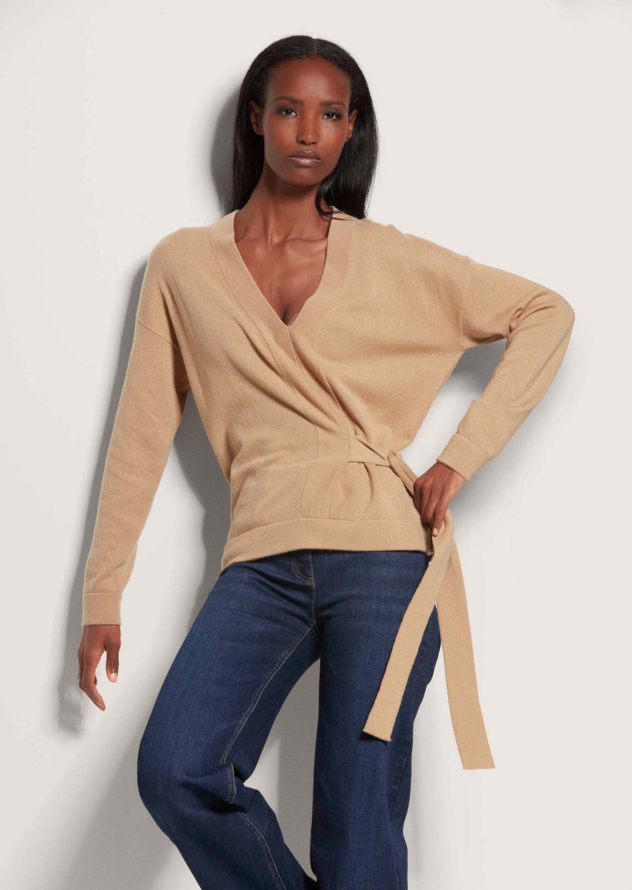 MADELEINE Longpullover »Pullover V-Pullover mit Bindeband«
