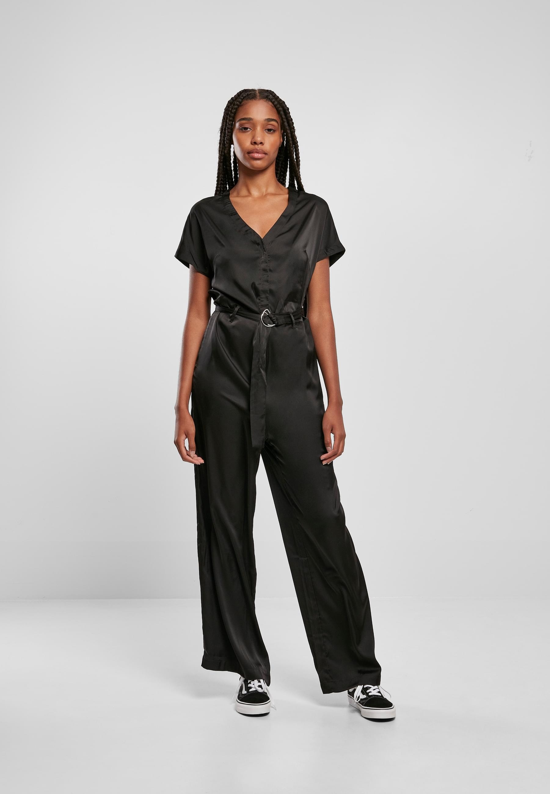 URBAN CLASSICS Jumpsuit »Urban Classics Damen Ladies Satin Wide Leg Belt Jumpsuit«, (1 tlg.)