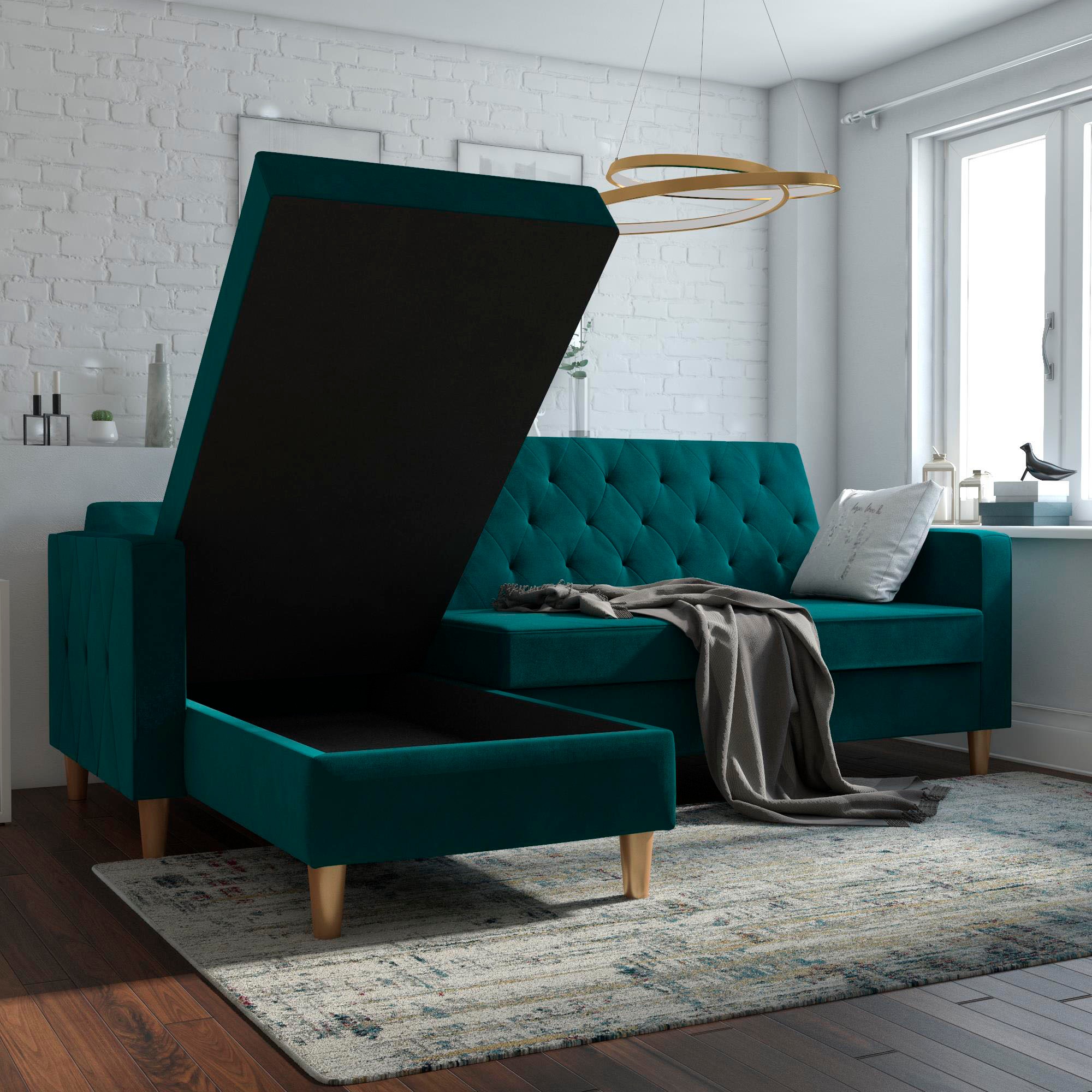 Cosmo Living Ecksofa »Liberty«, mit Schlafffunktion, Recamiere mit Stauraum beidseitig montierbar