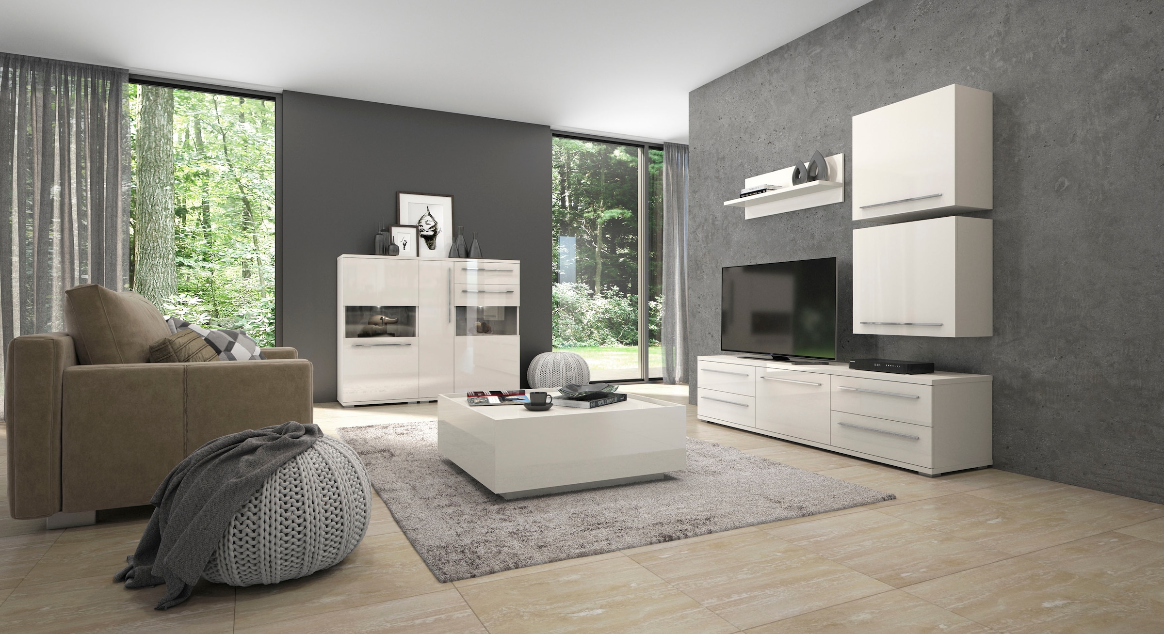 Places of Style Highboard »Piano Vitrine«, UV lackiert, Soft-Close Funktion