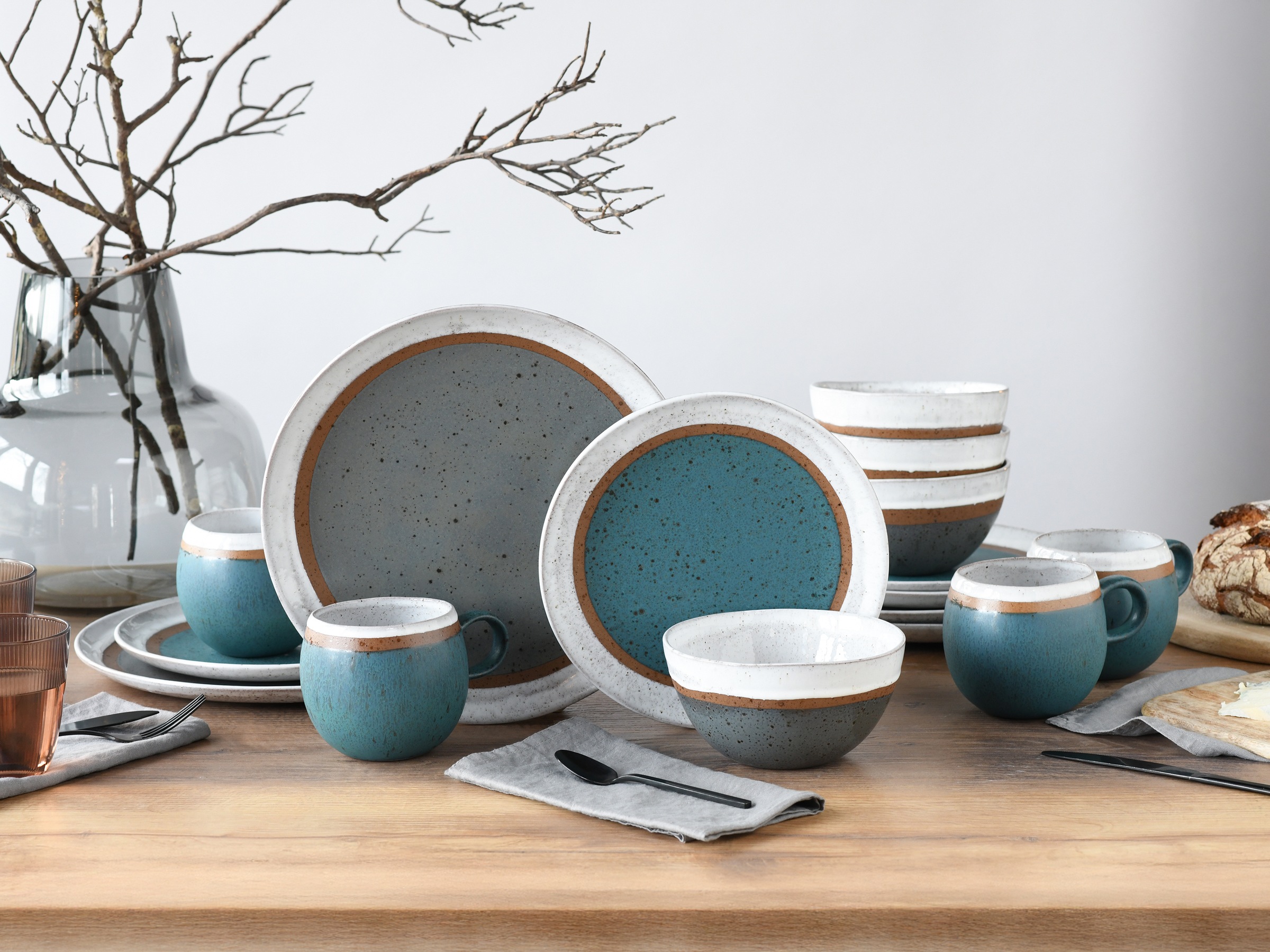 CreaTable Kombiservice »Fjord Bunt, Service, 16-tlg.« Skandinavisches Design, Reativglasur