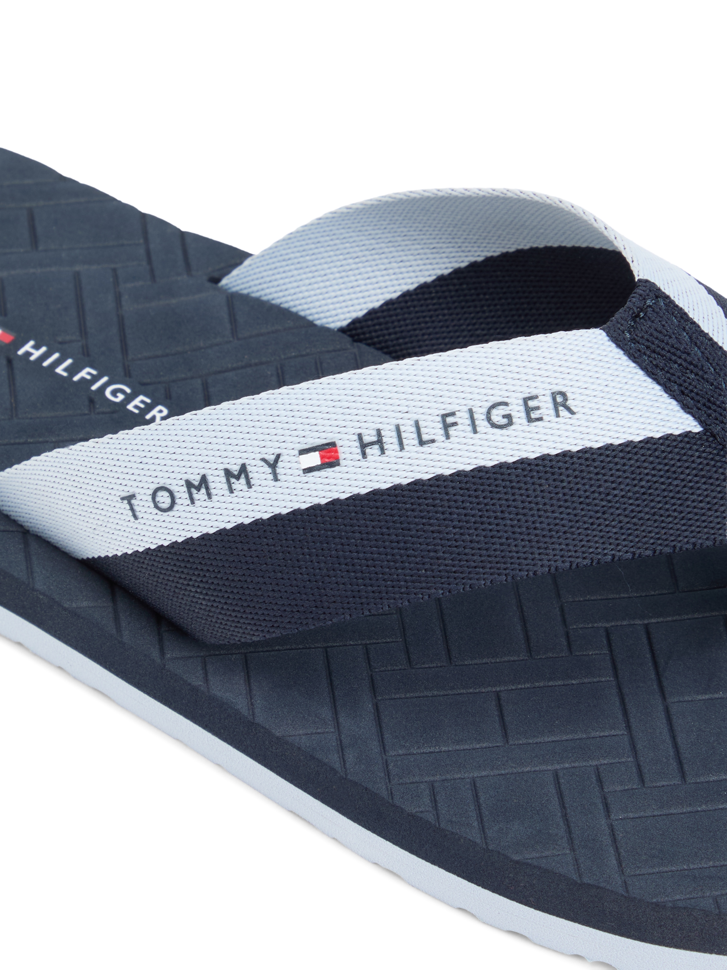 Tommy Hilfiger Zehentrenner »HILFIGER WEBBING BEACH SANDAL«  Sommerschuh, Pool Slides, Flat im Kontrastlook