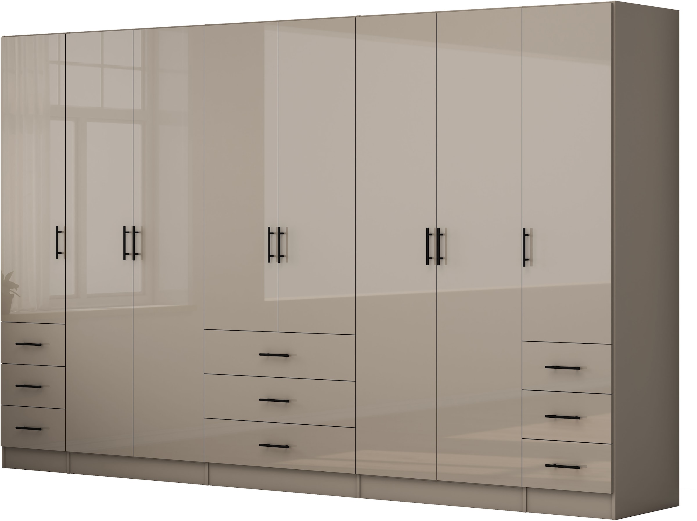 OTTO home Kleiderschrank "Trento Schlafzimmerschrank Garderobe hochglanz" Schrank mit 8 Türen und 9 Schubladen, hochglänzende Fronten