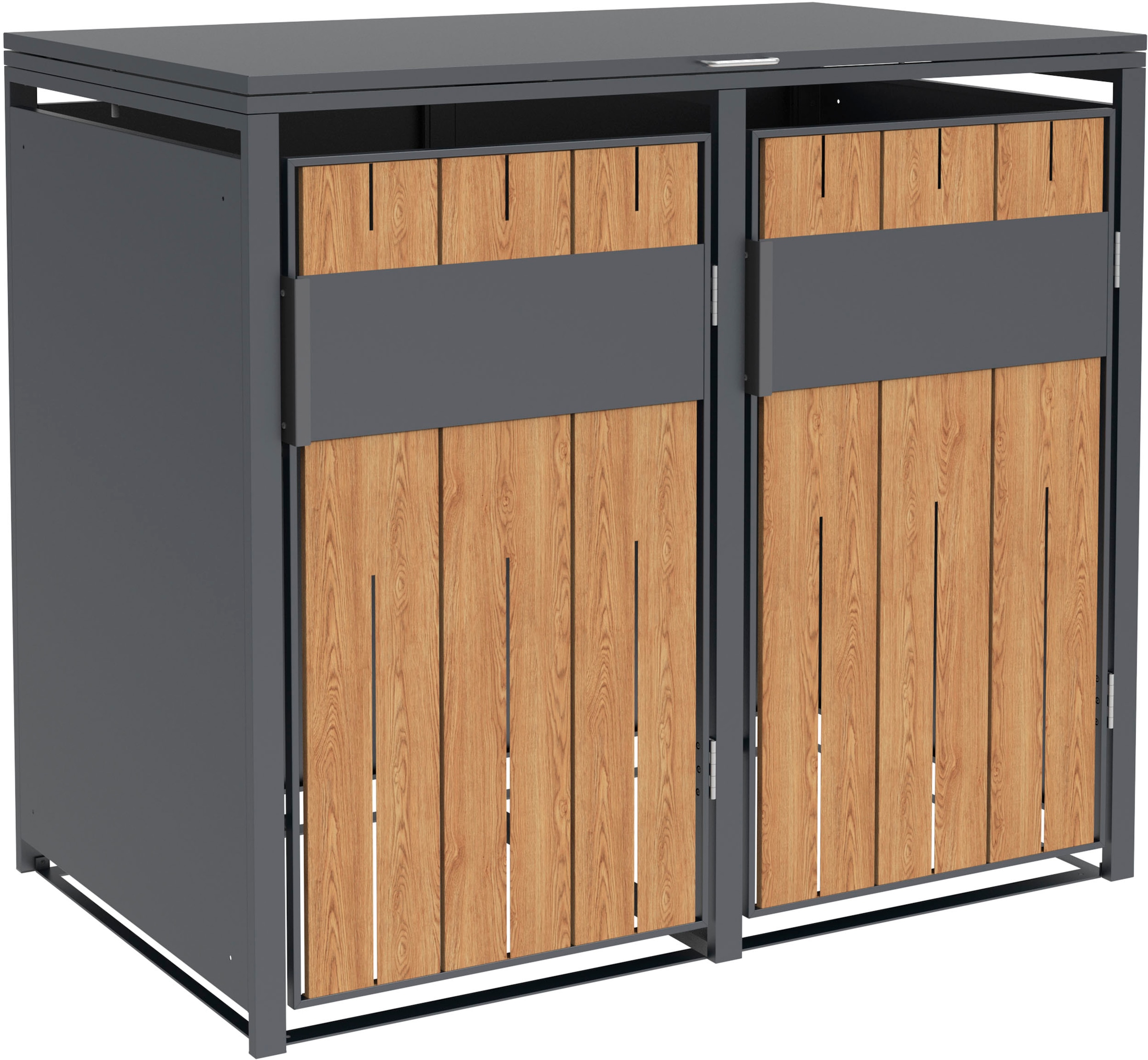 Mülltonnenbox WESTMANN "Varius 2", anthrazit, holzoptik, B:132cm H:116cm T:80cm, Stahl, Aufbewahrungsboxen, BxTxH: 132x80x116 cm, für 2x240 L Mülltonn