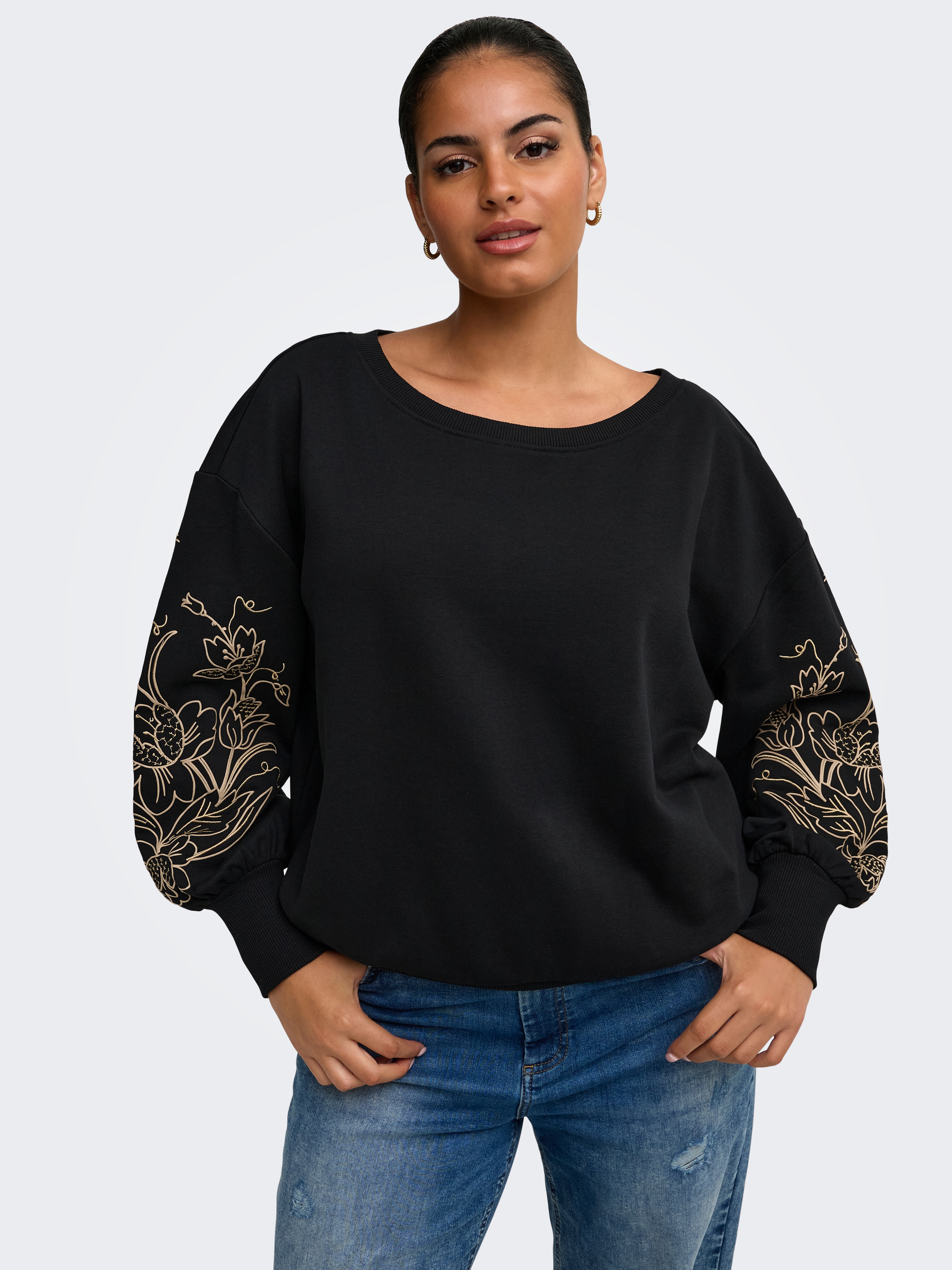 Only Carmakoma Sweatshirt "Cardeborah L/S Boatneck Sweat Jrs", Baumwollmischung, Regular Fit