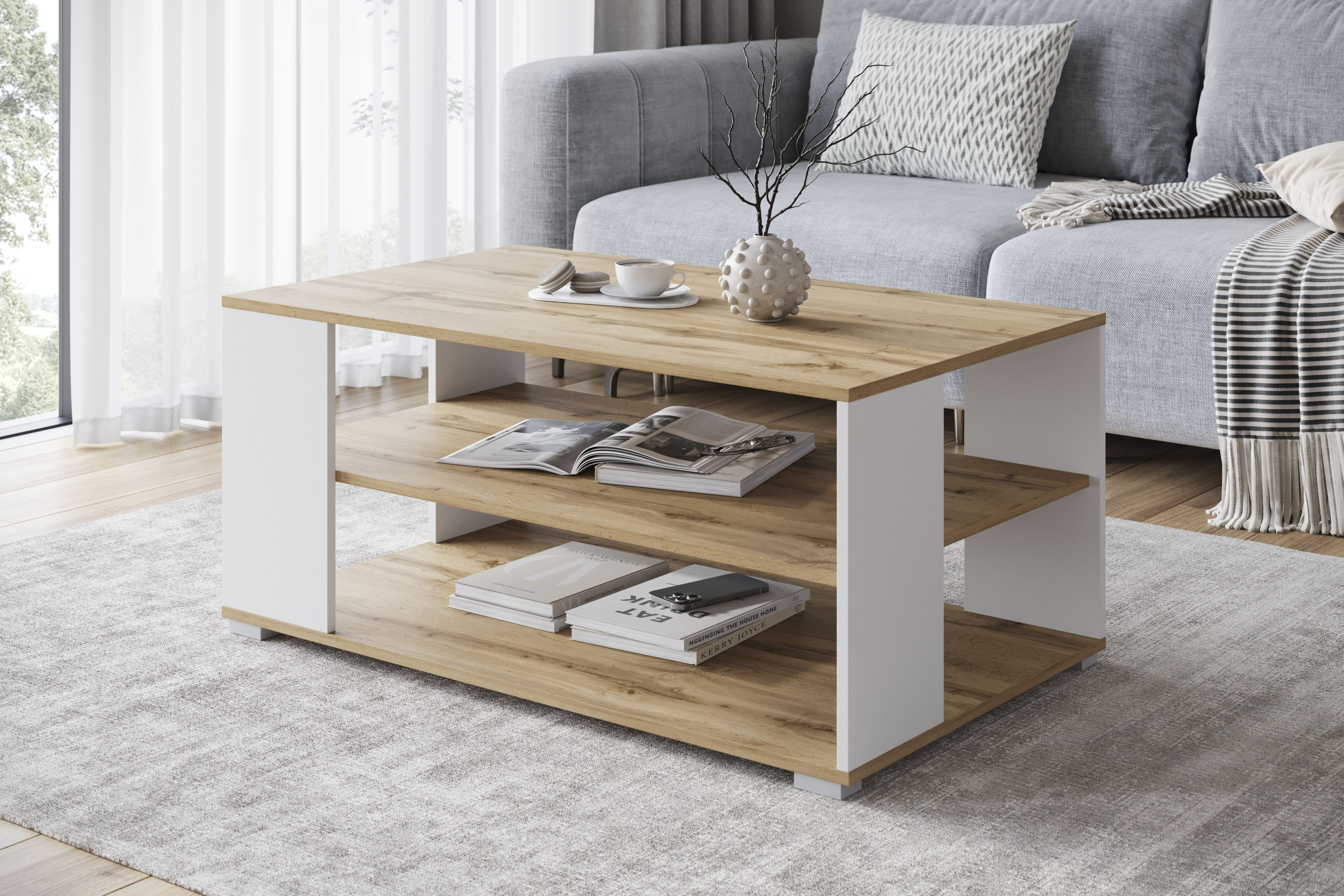 Thumbnail - INOSIGN Couchtisch "Kenia" 1 Stk. tlg. Rechteckiger Kaffetisch, 100x66 cm, mit 2 Ablageböden