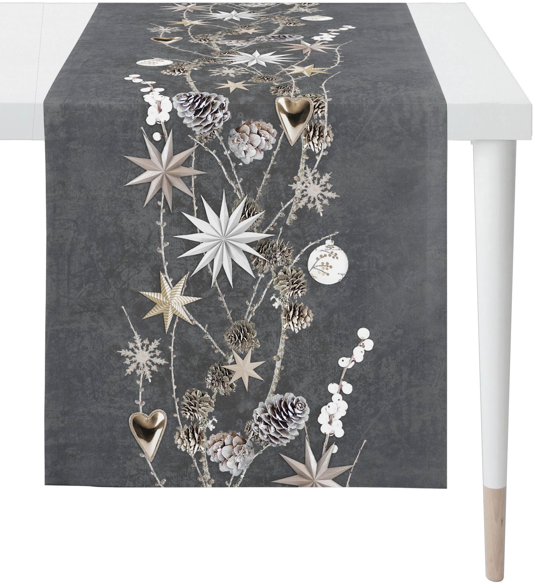 Tischläufer APELT, B:42cm L:140cm, schwarz, Baumwolle, Tischdecken, "6204 WINTERWELT, Weihnachtsdeko, Weihnachten", Digitaldruck