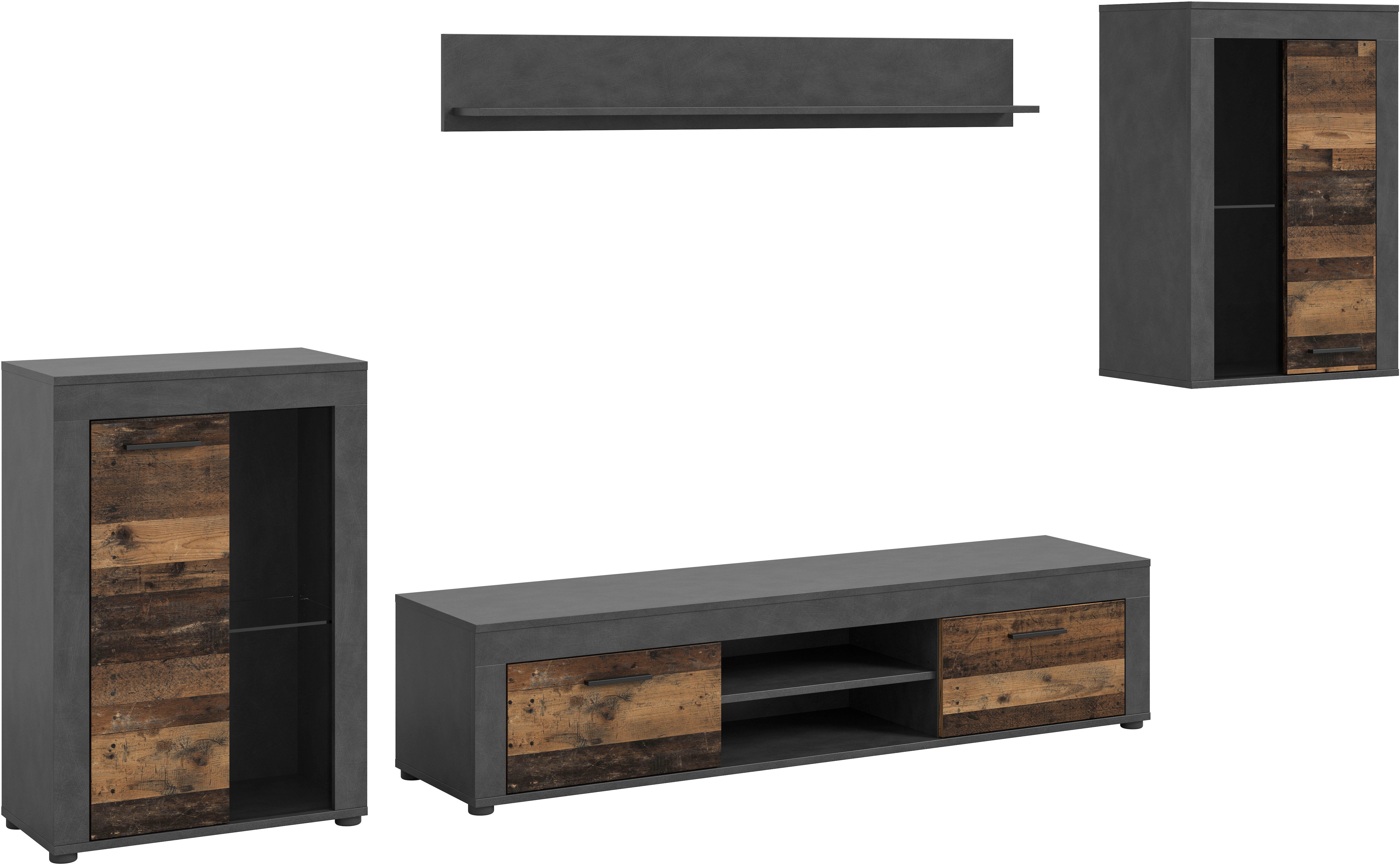 OTTO home Wohnwand "AOSTA, Breite 310cm, 4-teilige Wohn-Kombination" bestehend aus: 2x Vitrine, Lowboard & Wandboard, 4 Stk. tlg.