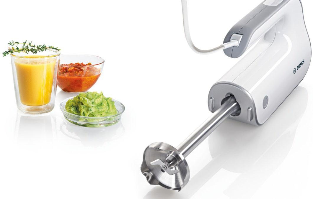 BOSCH Handmixer »Styline MFQ4080, Edelst. Rührbesen/Knethaken, Mixfuß, 5 Stufen, weiß«, 500 W, Zerkleinerer, Turbotaste, leichtes Gehäuse, Made in Europe