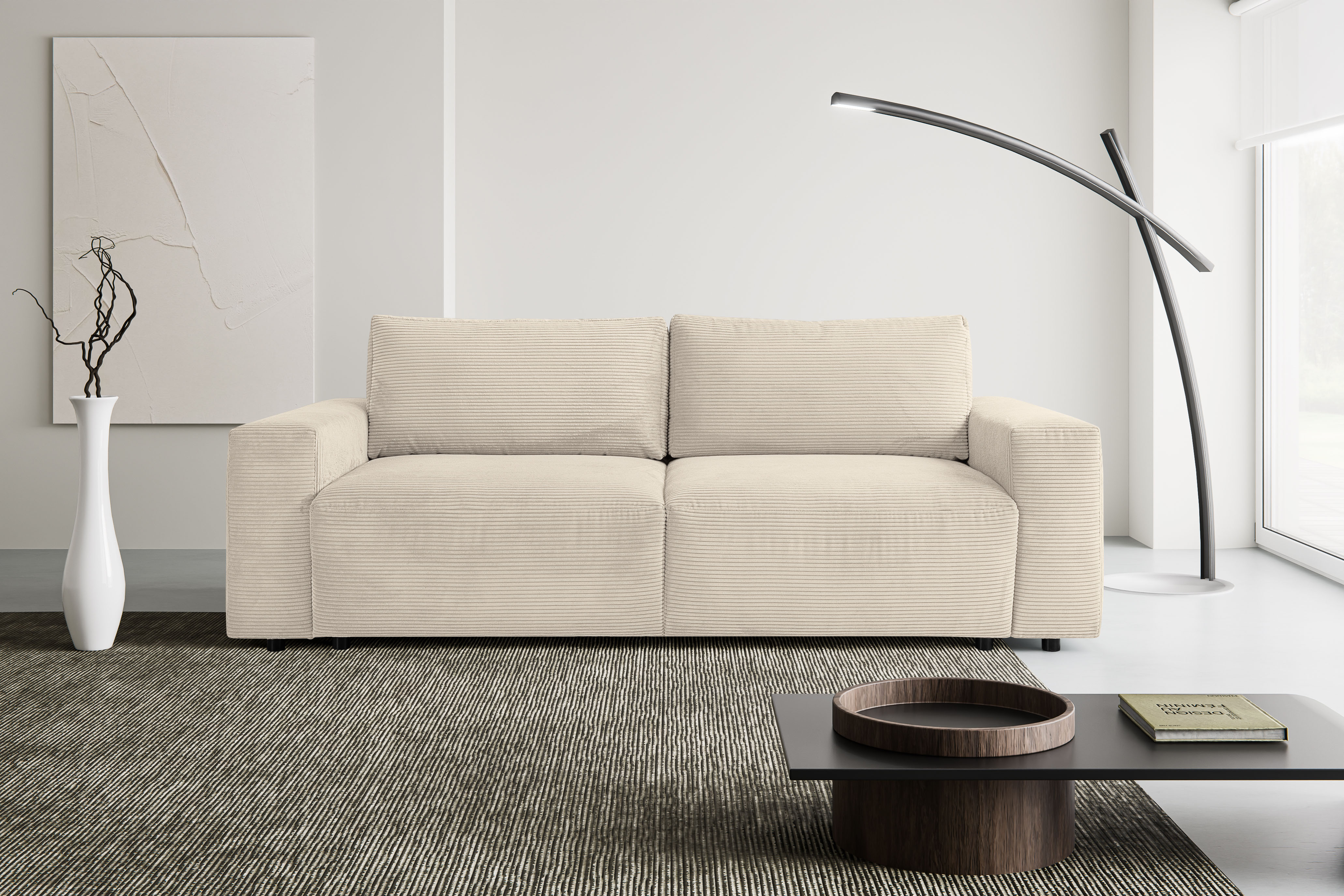 WERK2 Schlafsofa "Lima 245 cm modern und bequem" Cord, Schlaffunktion, Bettkasten