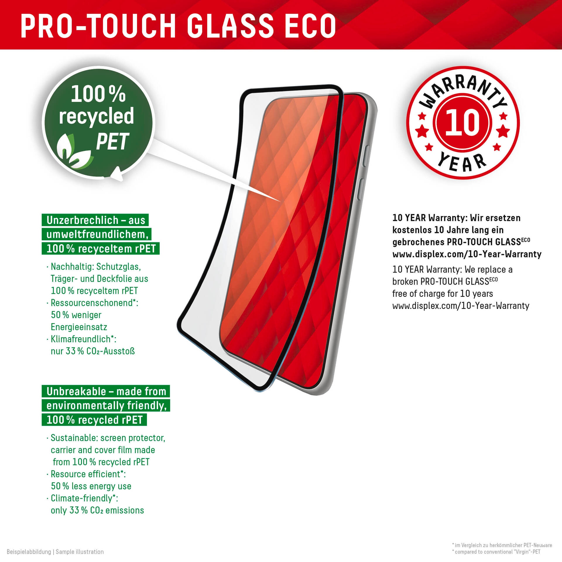 Displex Displayschutzglas »ProTouch Glass Eco - Samsung S22+/S23+«, Displayschutzfolie Displayschutz kratzer-resistent 9H unzerbrechlich