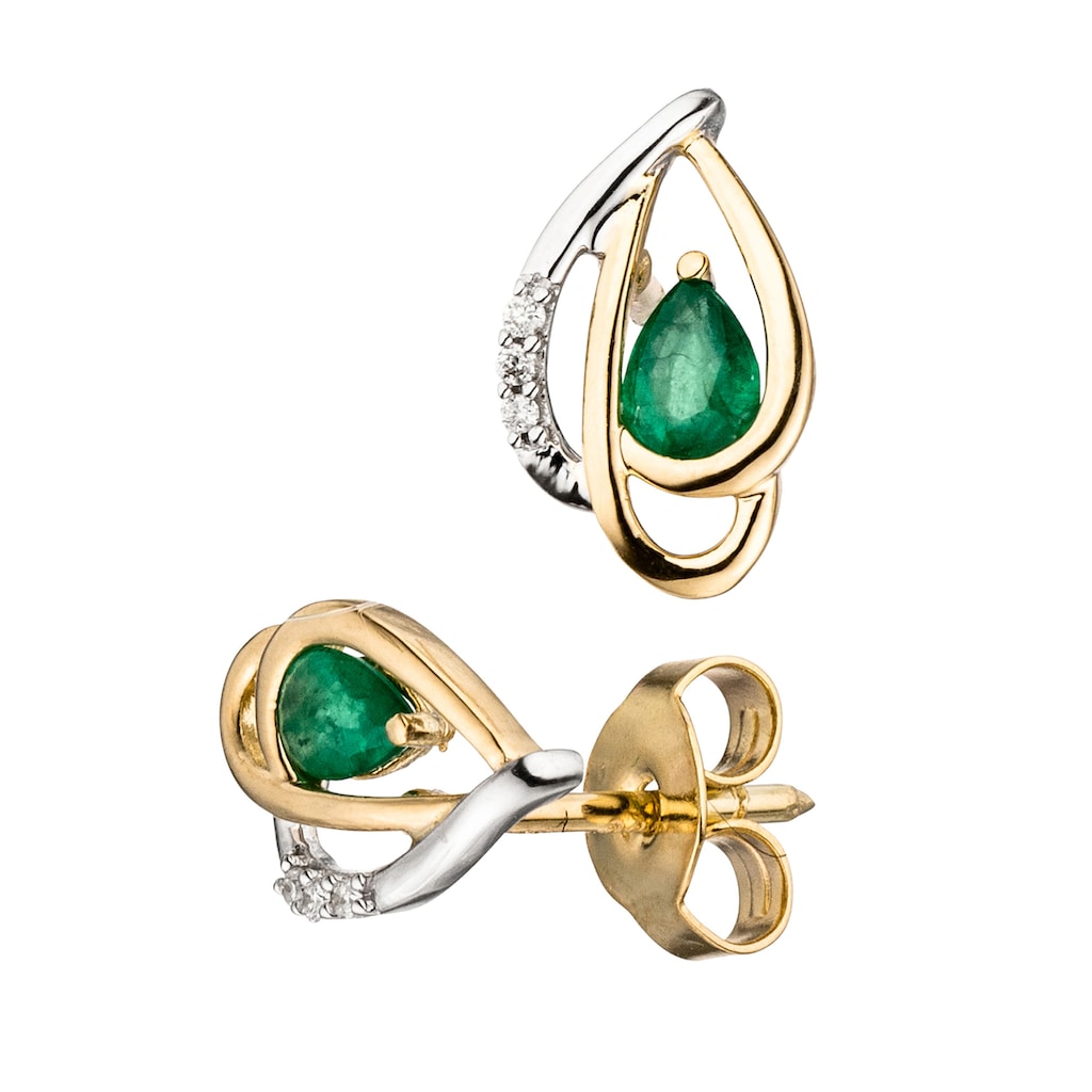 JOBO Paar Ohrstecker »Ohrringe mit Smaragd und 6 Diamanten«