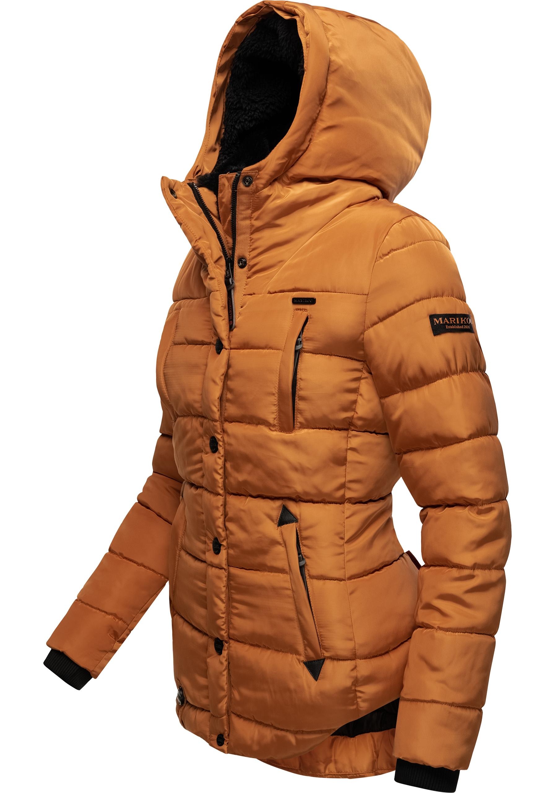 Marikoo Steppjacke »Lotusblüte«, mit Kapuze, hochwertige Winter Jacke mit edler Kunstpelz Kapuze