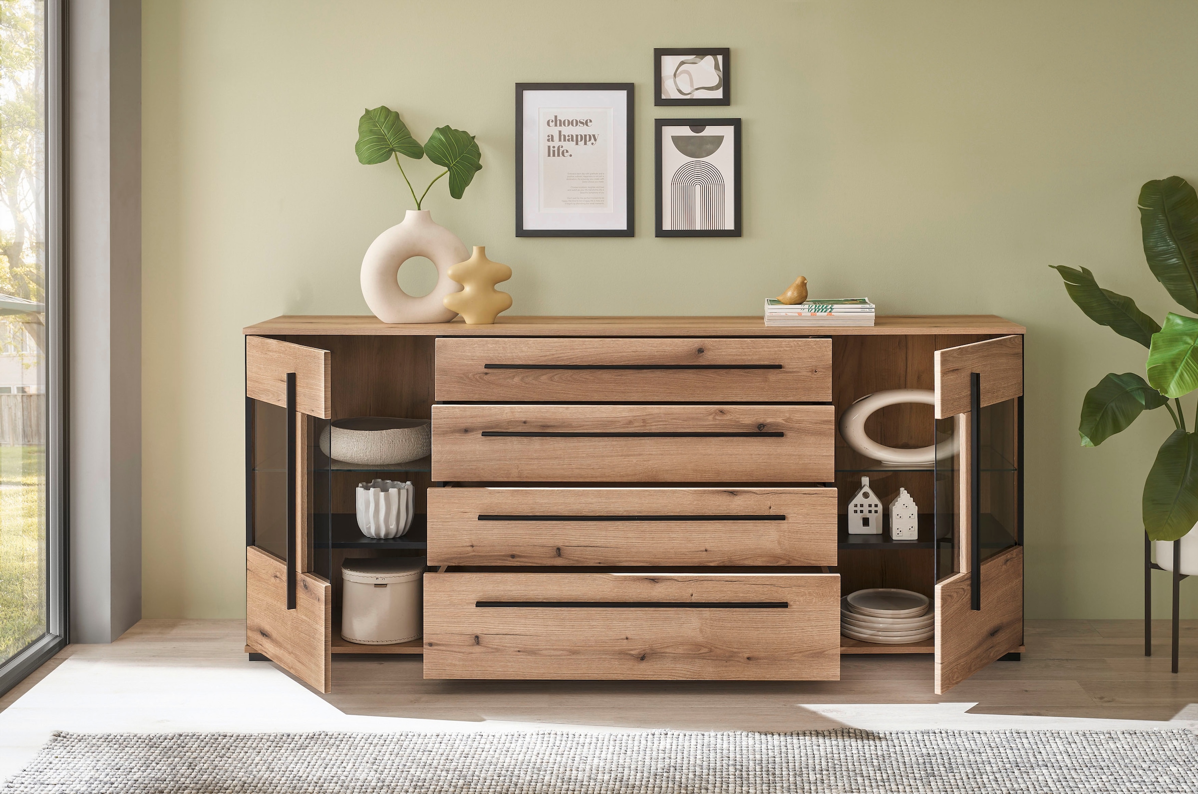 INOSIGN Sideboard »Cantara, moderner Schrank, Kommode in Eiche Evoke oder weiß«, schwarze Stangengriffe, ausreichend Stauraum, vielseitig einsetzbar