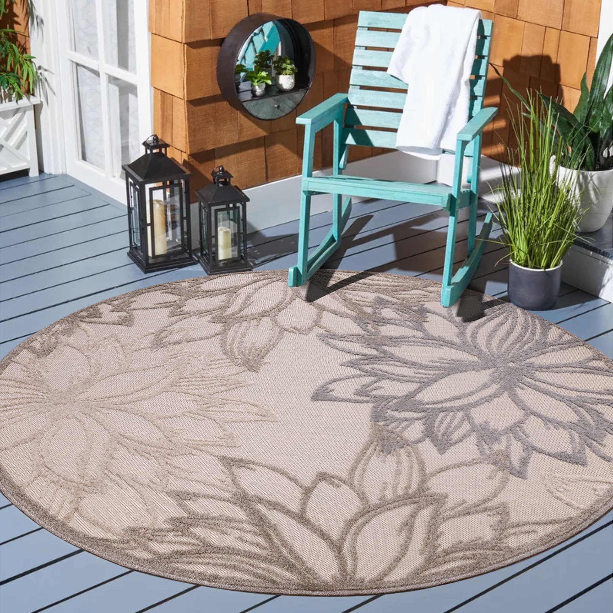 Sanat Teppich "Floral 2 Outdoor, auch als Läufer und rund" rund 6 mm Höhe In- und Outdoor geeignet, Blumen, Balkon, Terrasse, Außenbereich
