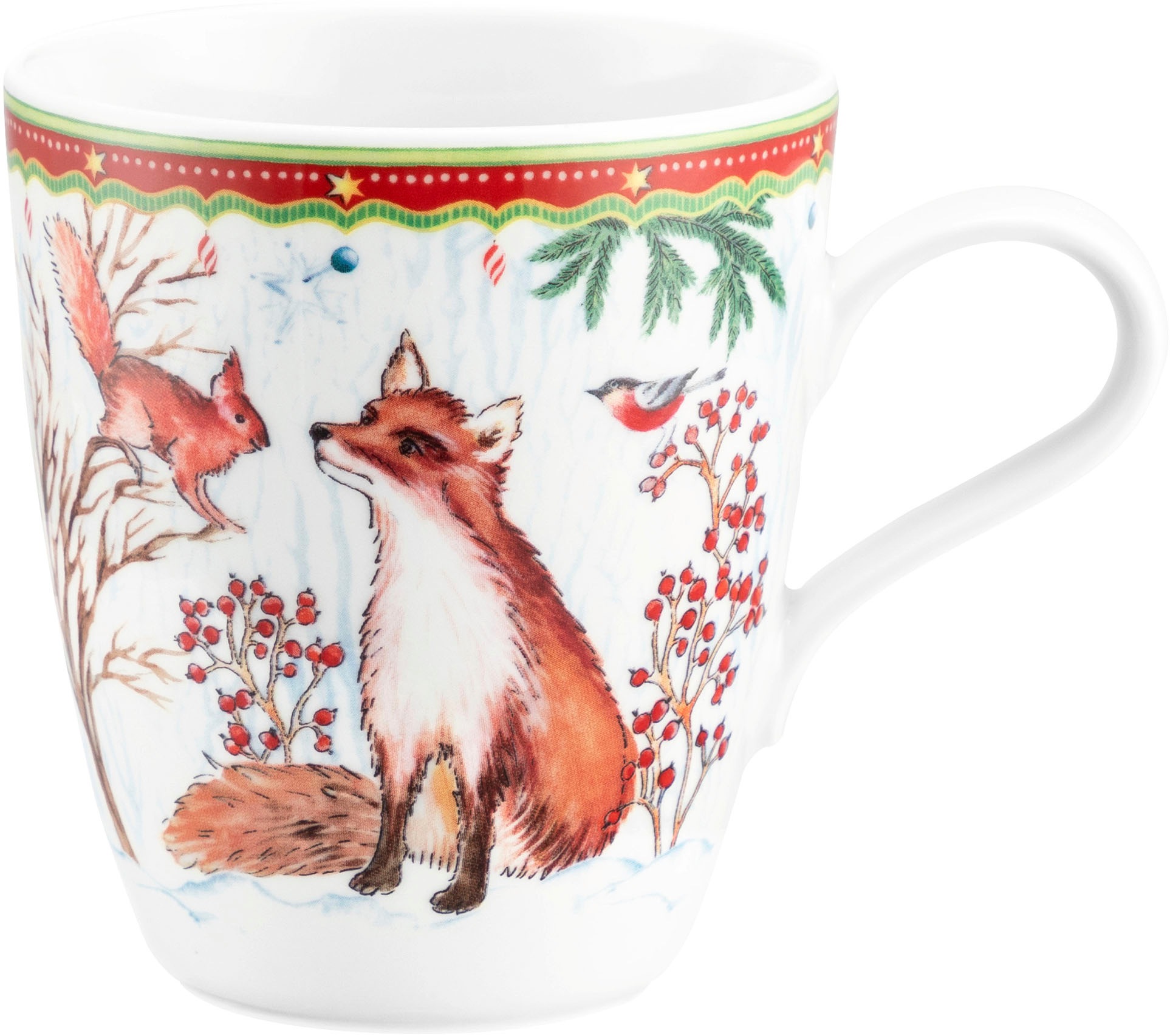 Seltmann Weiden Becher "Life - Waldtiere" Becher mit Henkel 0,40 l und weihnachtlichem Dekor