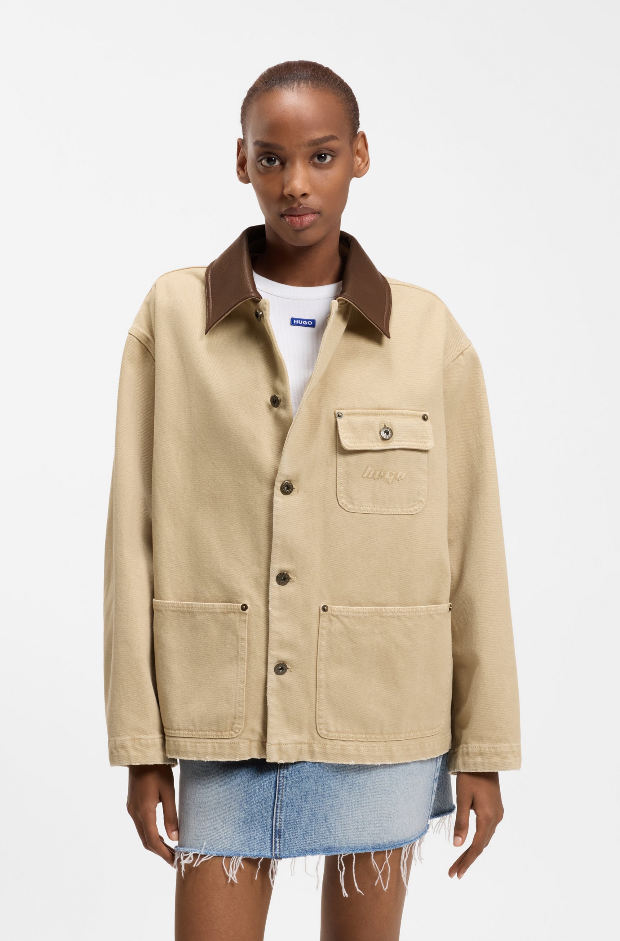 HUGO Hemdjacke "Flimane" mit Kontrastkragen, oversize