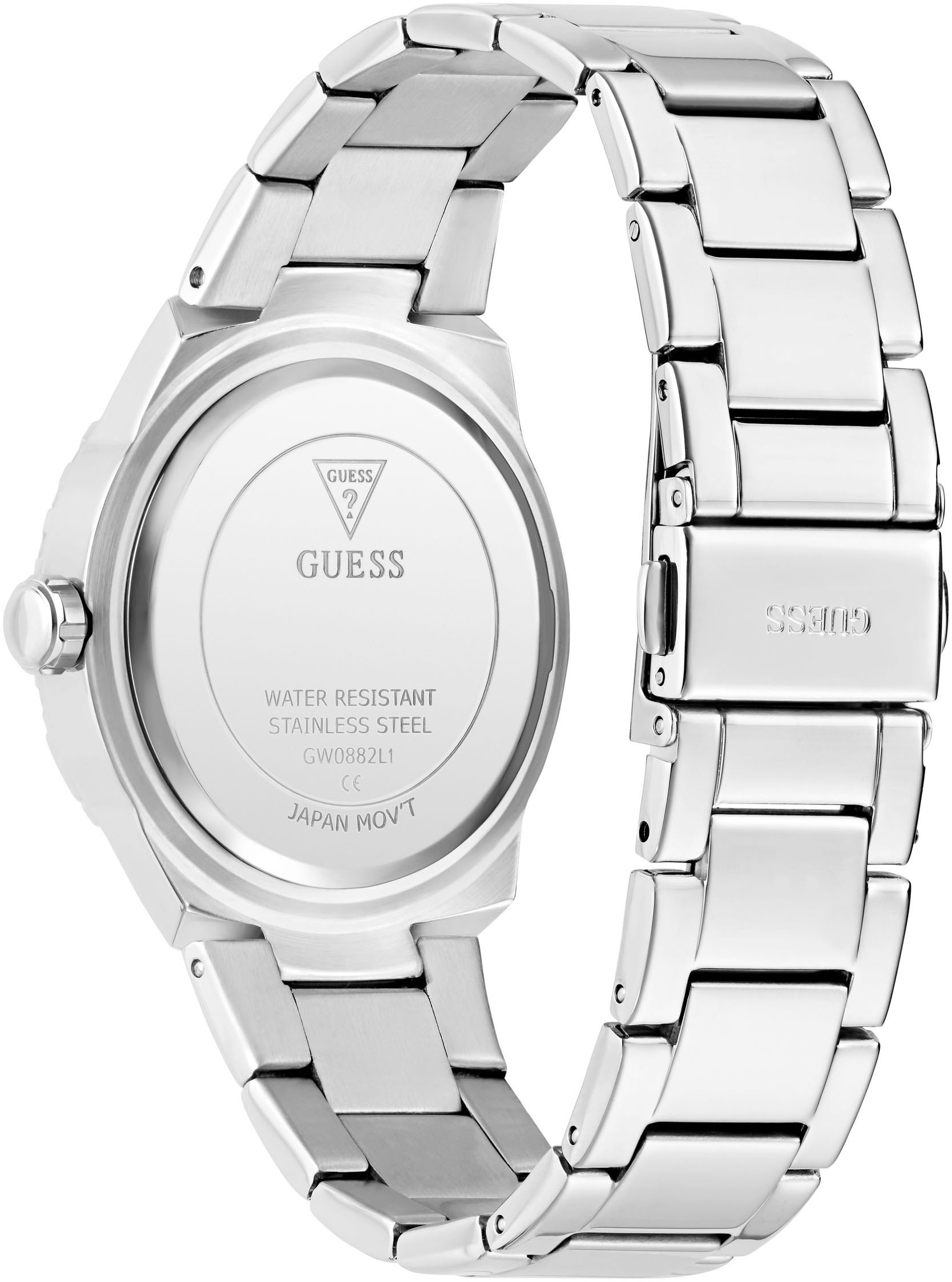 Guess Quarzuhr »SANGRIA«, Armbanduhr, Damenuhr, Edelstahlarmband
