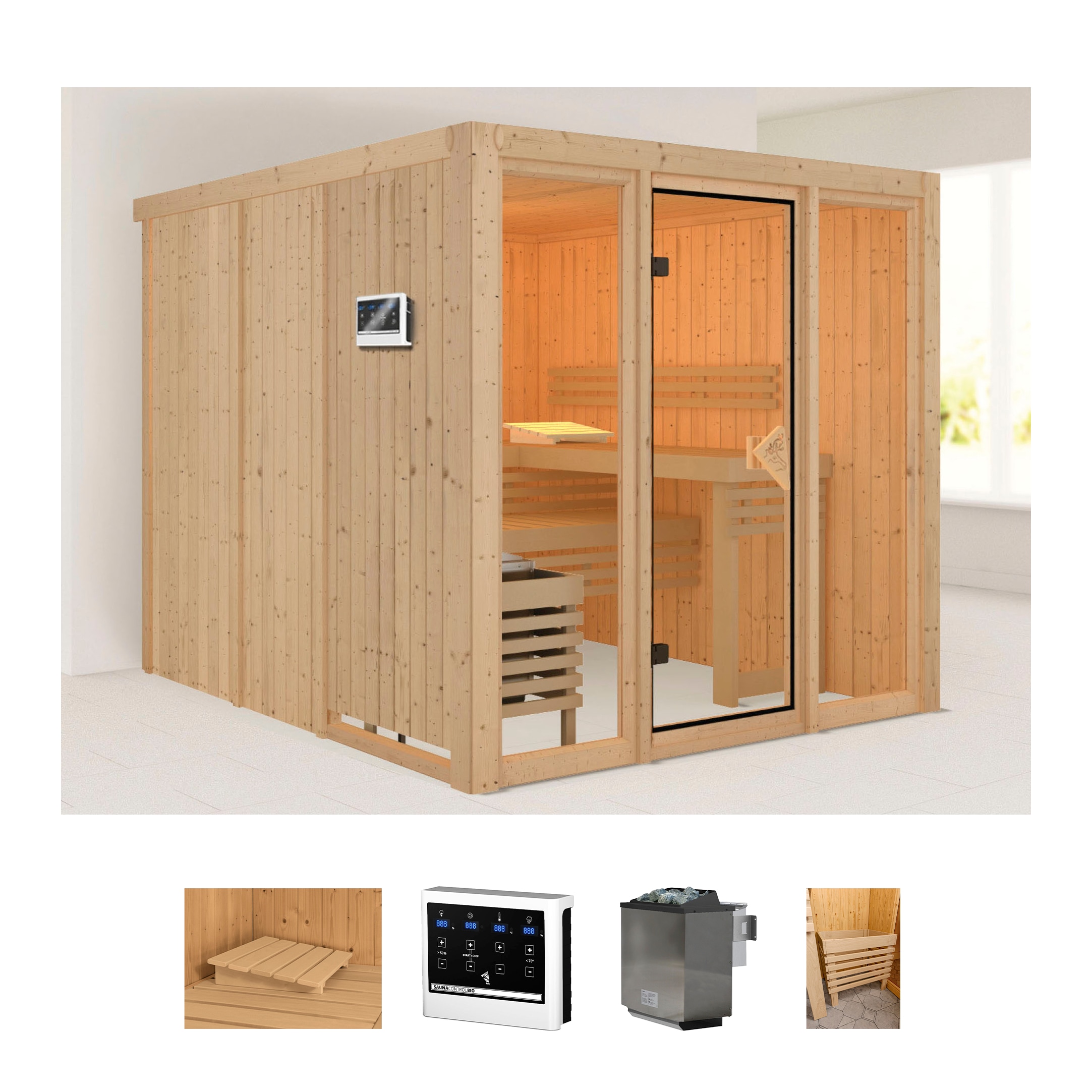 welltime Sauna "Artja" Set, Ofen 9 kW Bio externe Strg easy
