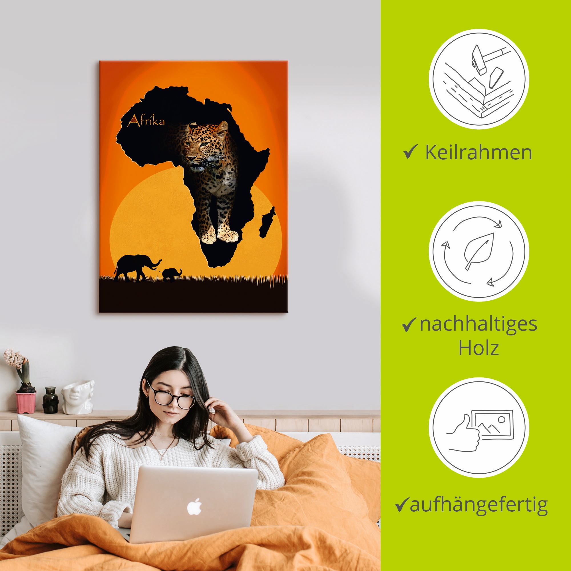 Artland Wandbild »Afrika der schwarze Kontinent«, Wildtiere, (1 St.), als Leinwandbild, Poster, Wandaufkleber in verschied. Größen