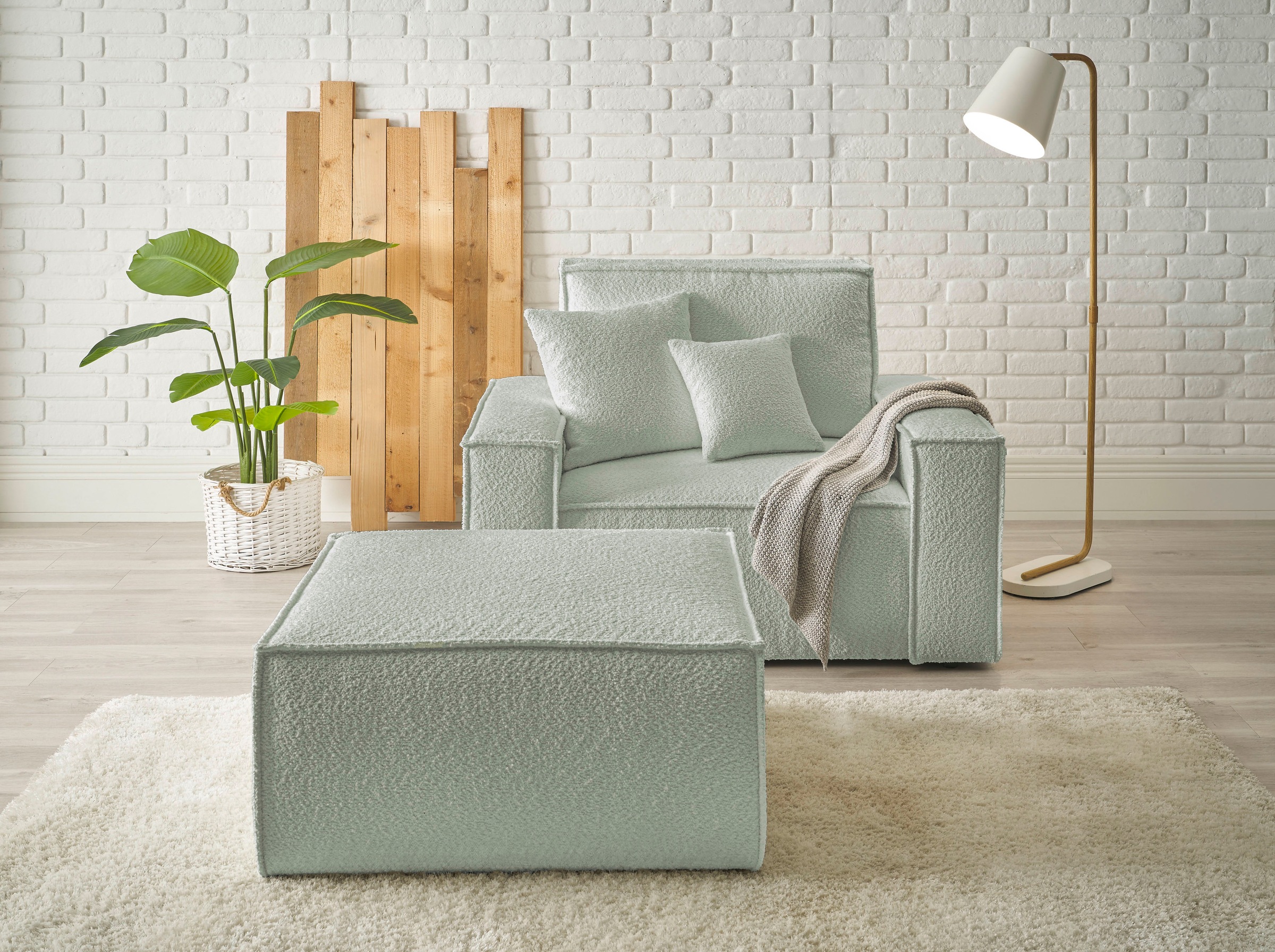OTTO home Loveseat "FINNLEY Bouclé, Loveseat & Hocker im Set, inkl. Zierkissen" 2 Stk. tlg. verfügbar in den Stoffqualitäten Bouclé, Struktur fein und Mega Cord