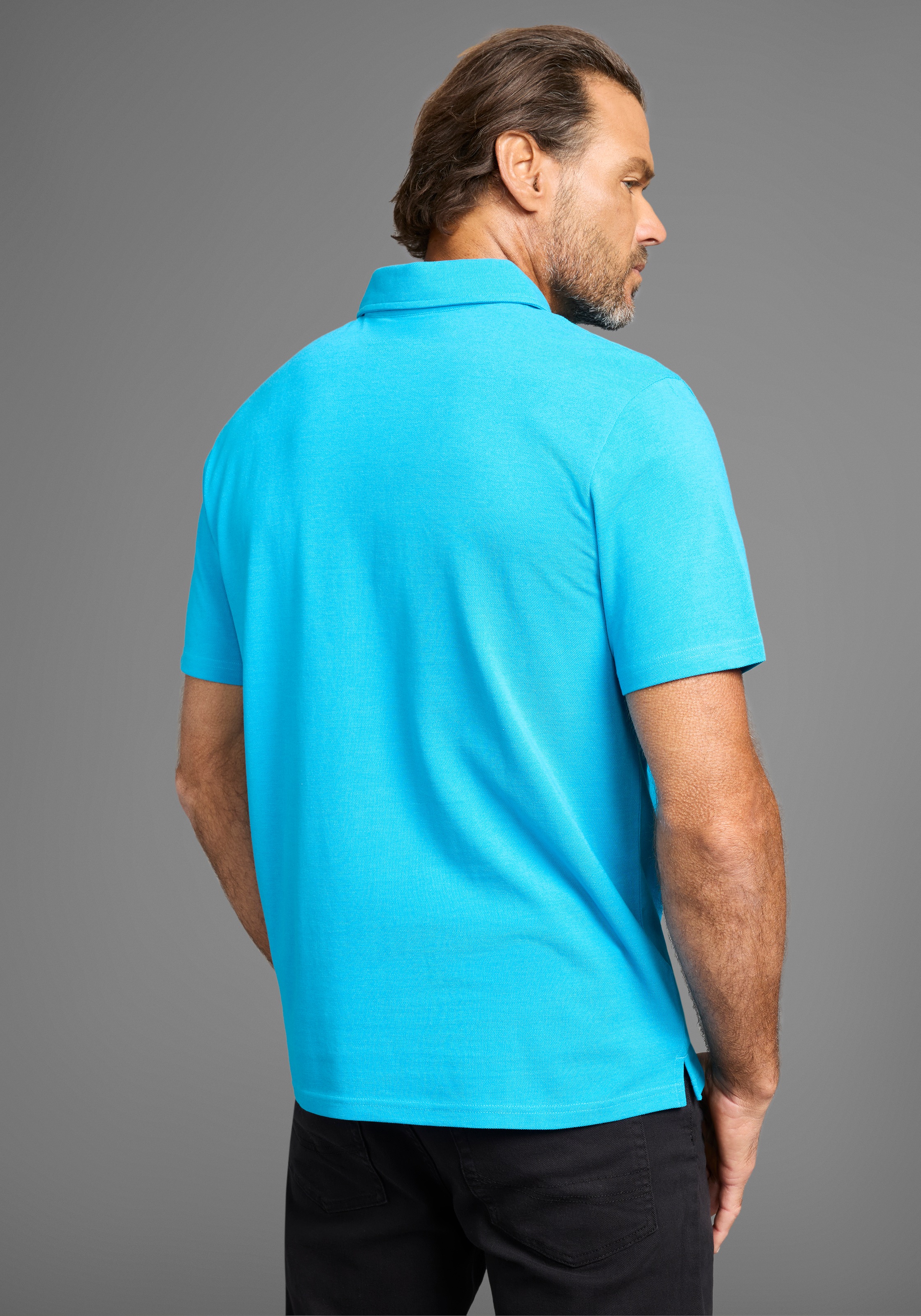 Poloshirt MAN'S WORLD, Herren, Gr. 3XL (64/66), blau (türkis melange), Single Jersey, Obermaterial: 60% Baumwolle, 40% Polyester, meliert, normal, Shirts, mit Brusttasche 3