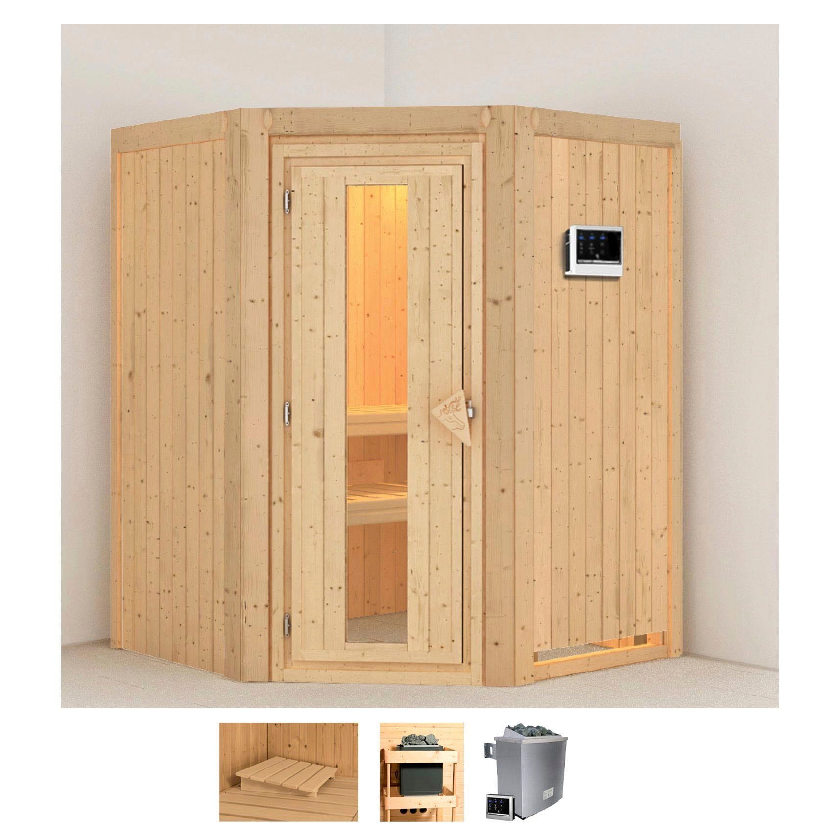 Karibu Sauna "Larin" Set, Ofen 9 KW externe Strg easy