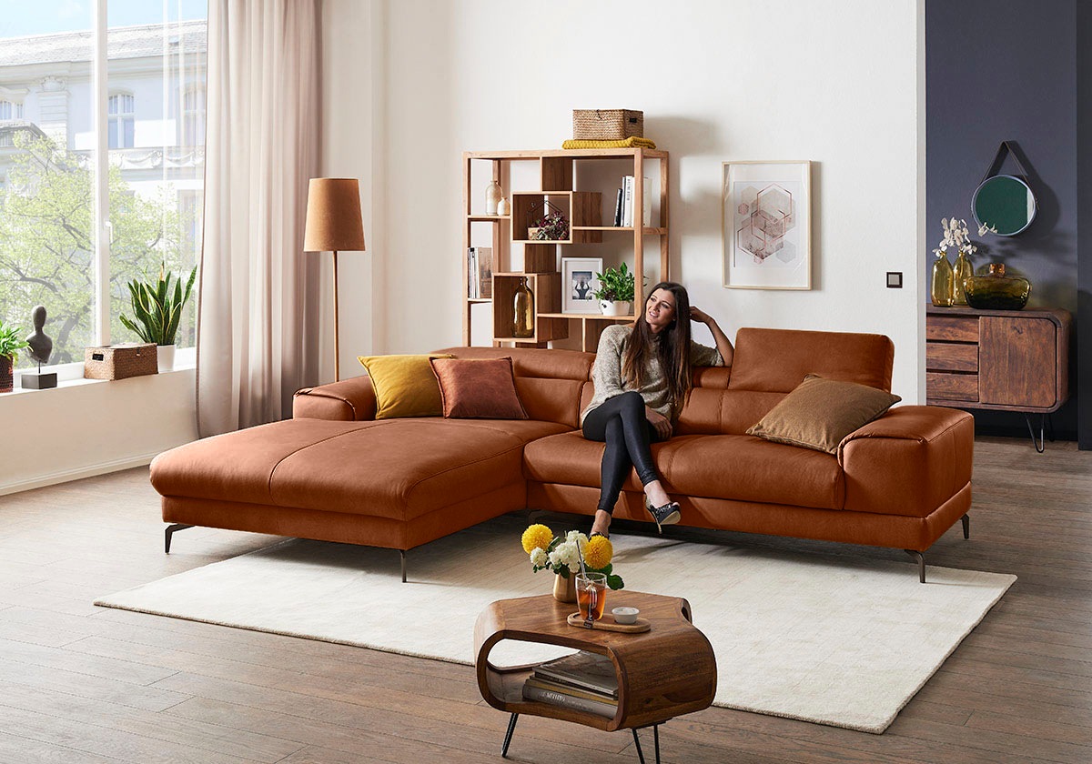 W.SCHILLIG Ecksofa »piedroo, Designsofa mit tollem Sitzkomfort, elegant und bequem, L-Form«, Kopfteilverstellung, wahlweise mit Sitztiefenverstellung, Breite 303cm