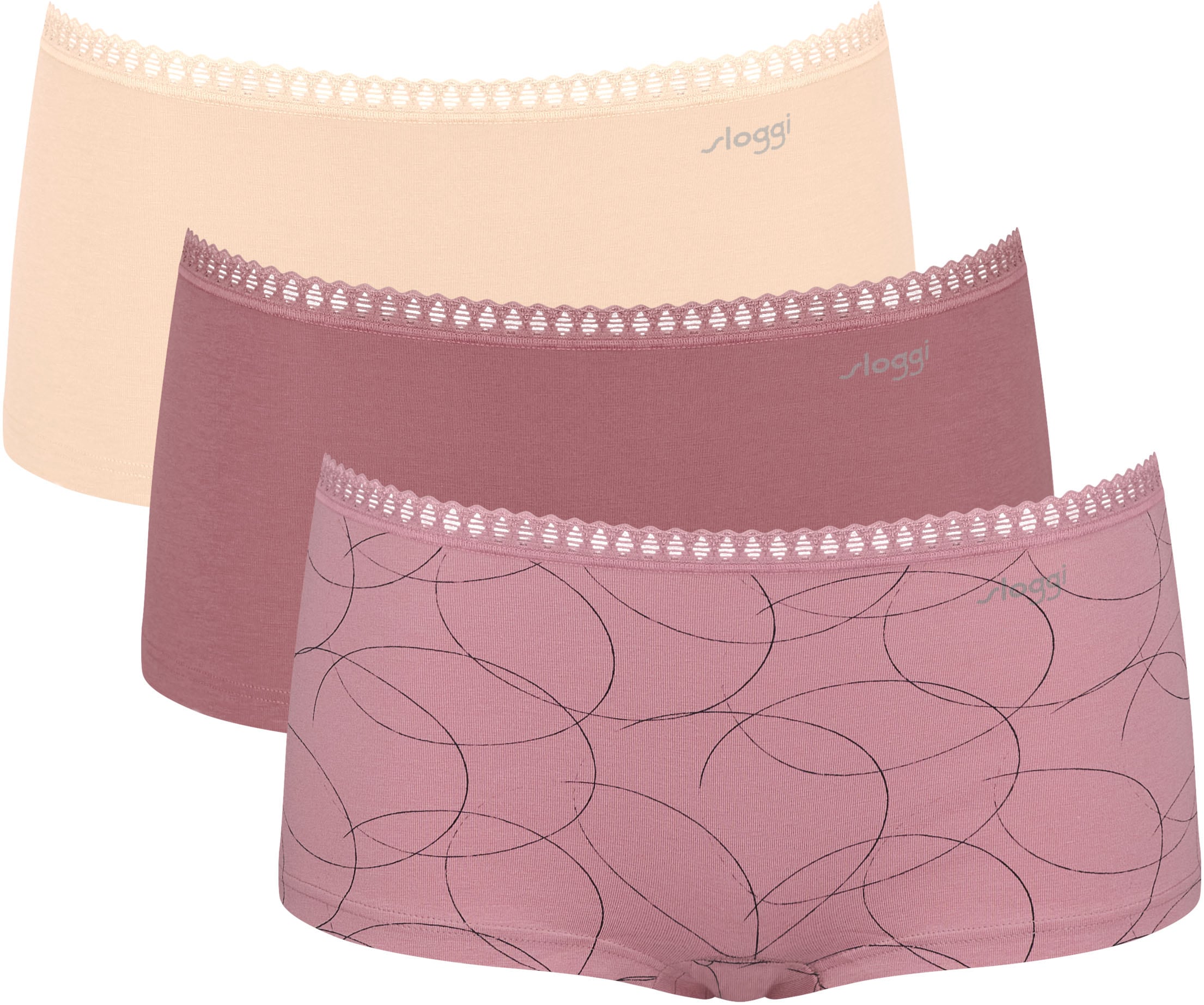 sloggi Retro Pants "GO Crush" 3er Pack, Spitzendetails, Multipack, Baumwoll günstig online kaufen