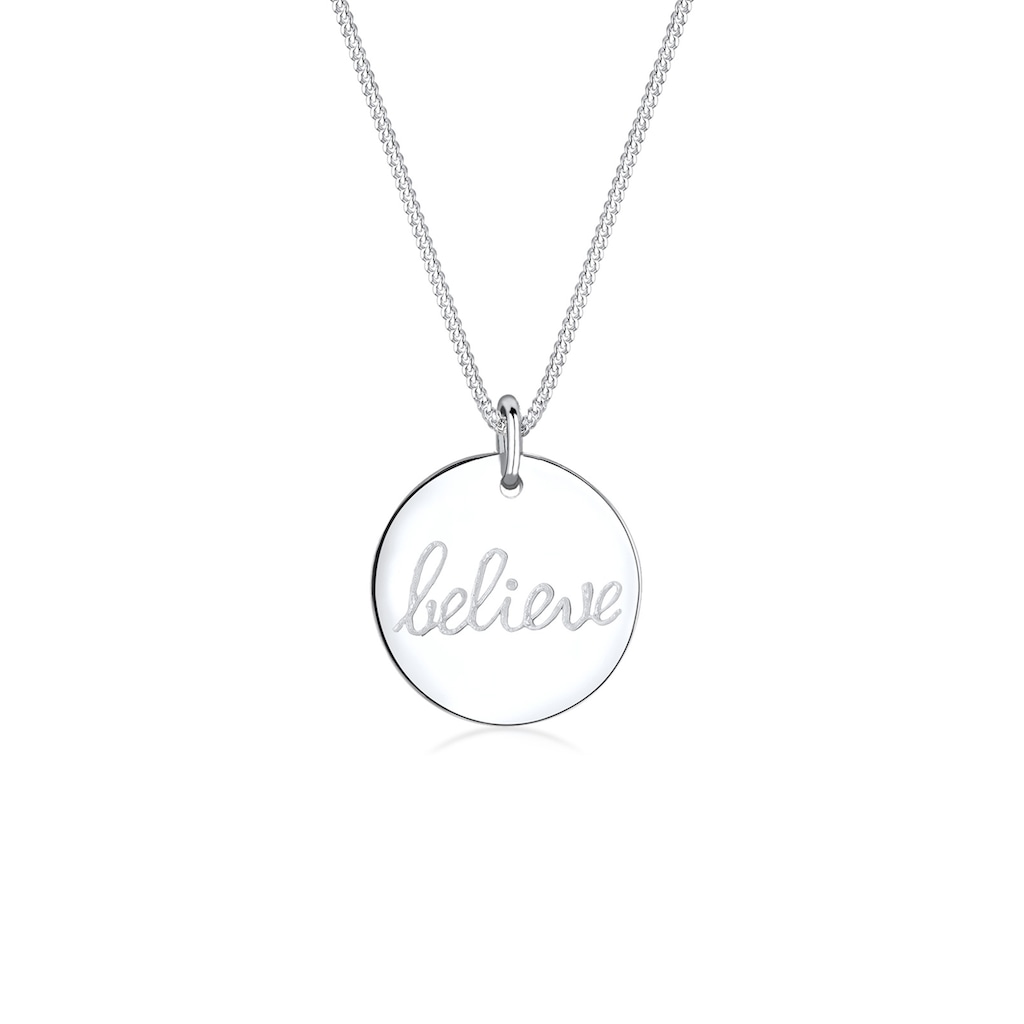 Elli Kette mit Anhänger »Plättchen mit Believe-Schriftzug Silber 925«