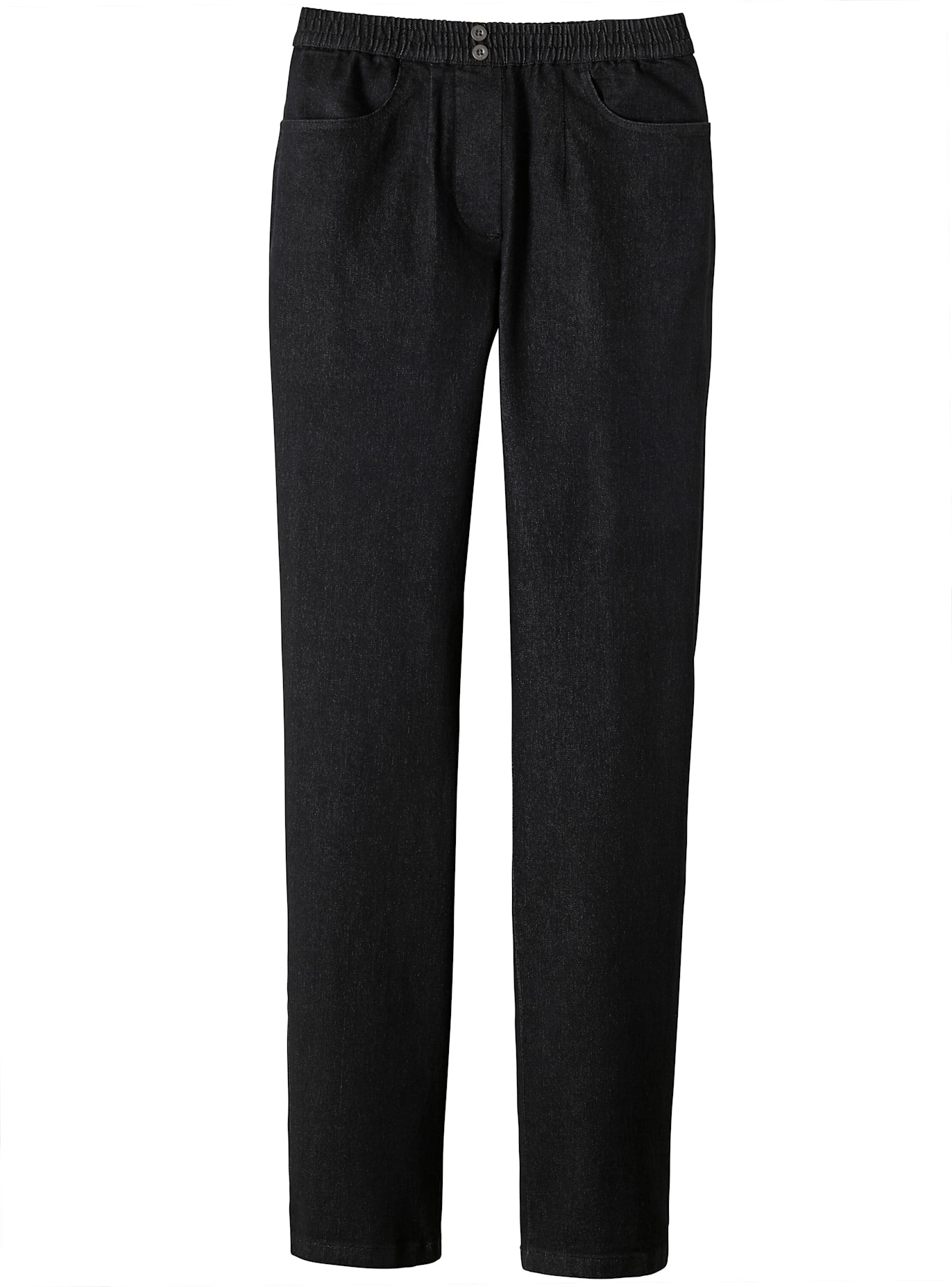 Dehnbund-Jeans CLASSIC BASICS, Damen, Gr. 21, Kurzgrößen, schwarz (schwarz, denim), 81% Baumwolle, 17% Polyester, 2% Elasthan, unifarben, lang, Jeans 3