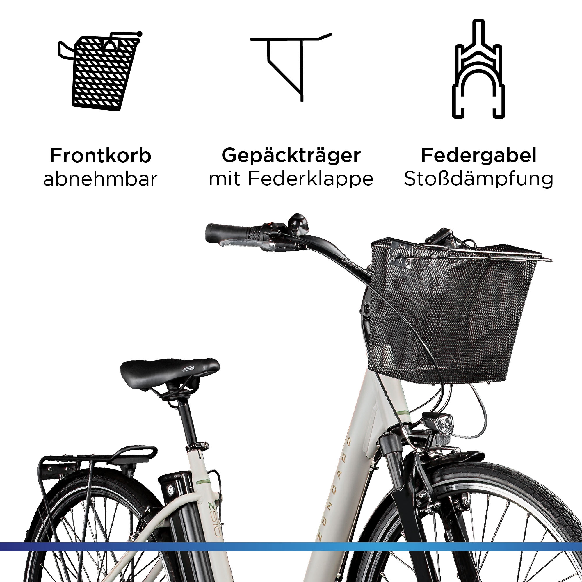 Zündapp E-Bike »Z510«, 3 Gang, Frontmotor 250 W, E Bike 28 Zoll Damenfahrrad ab 155 cm mit 3 Gang Nabenschaltung