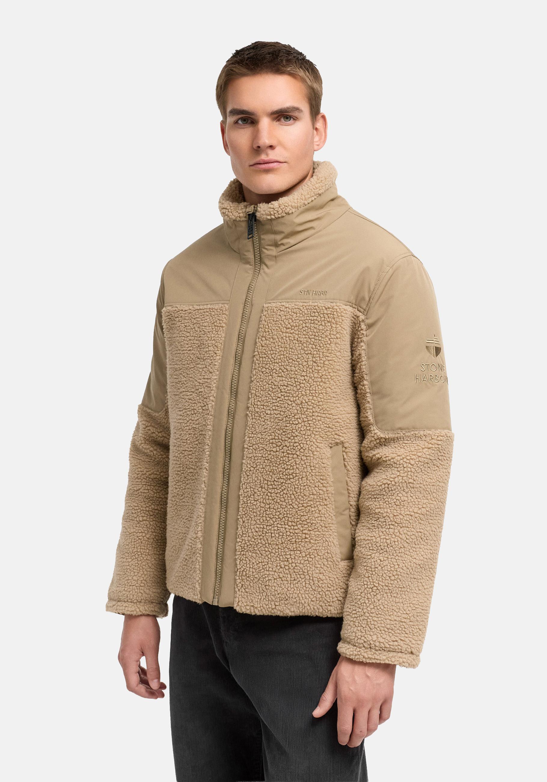 Stone Harbour Plüschjacke "Riveen XX" ohne Kapuze Warme Winterjacke mit Teddyfleece Materialmix