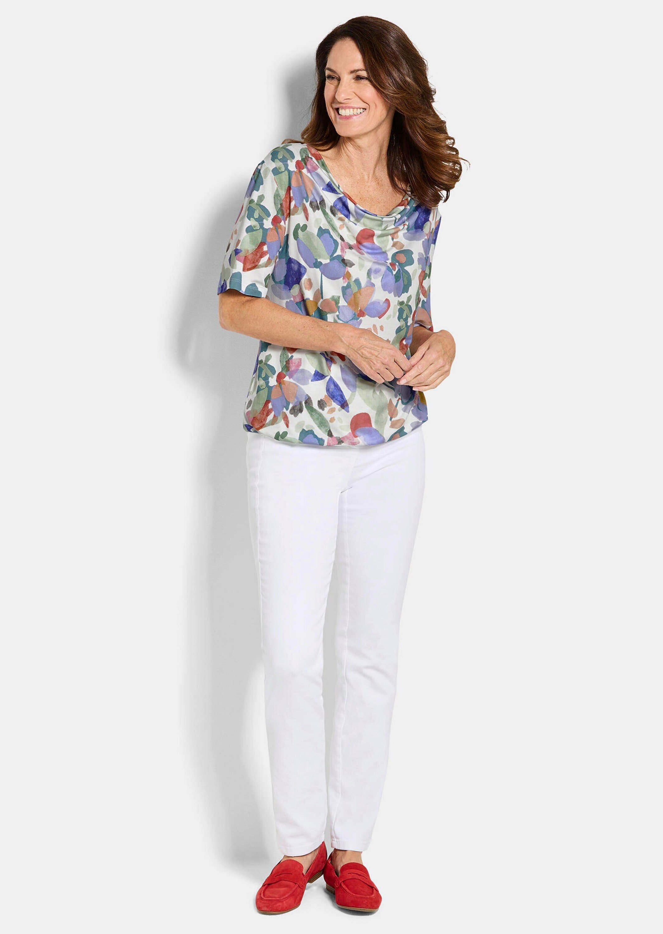 GOLDNER Kurzarmshirt »Jerseyshirt mit Wasserfallausschnitt«